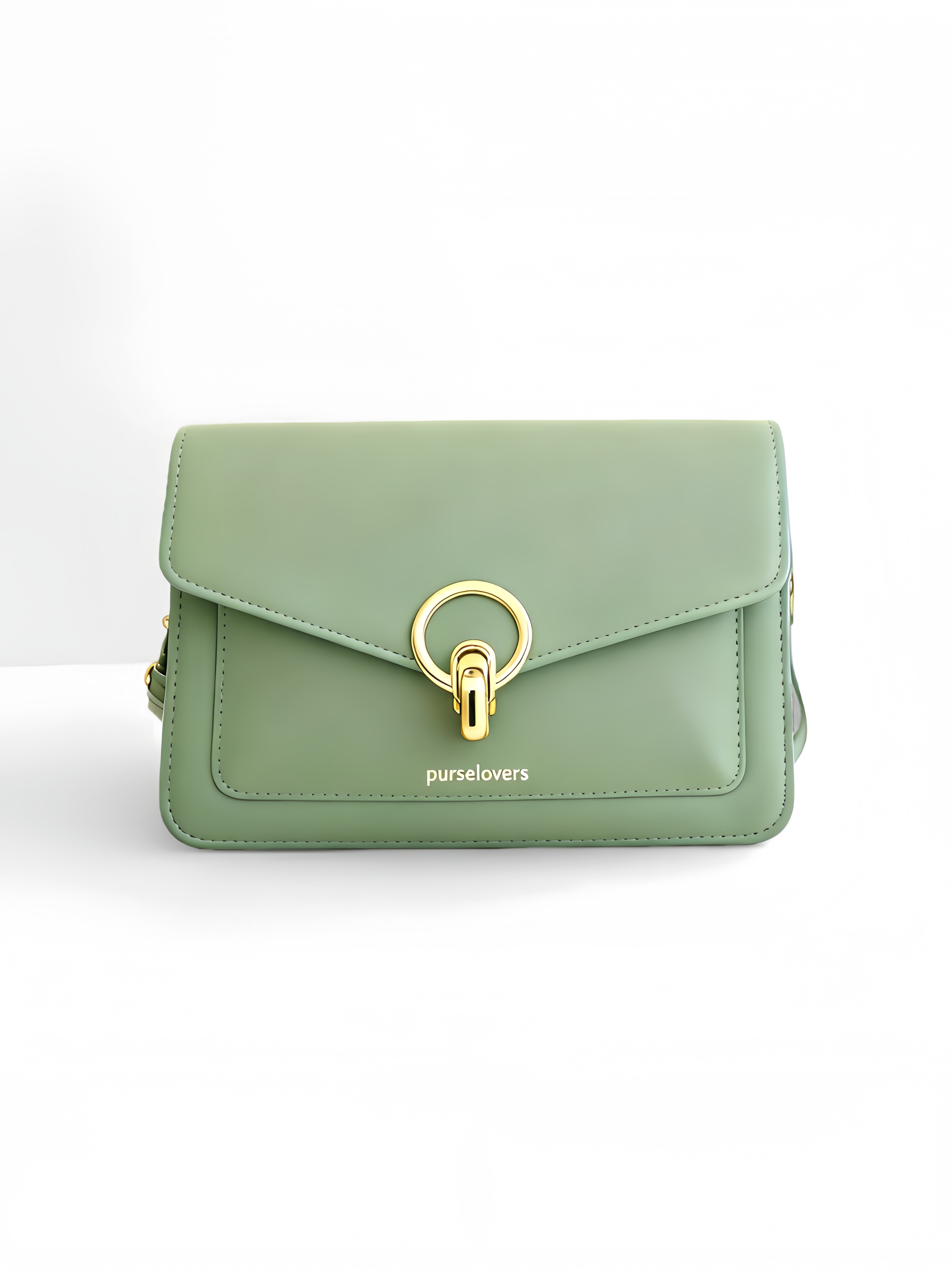 Purselovers Matcha Green Small Square Commuter Bag with Gold Buckle