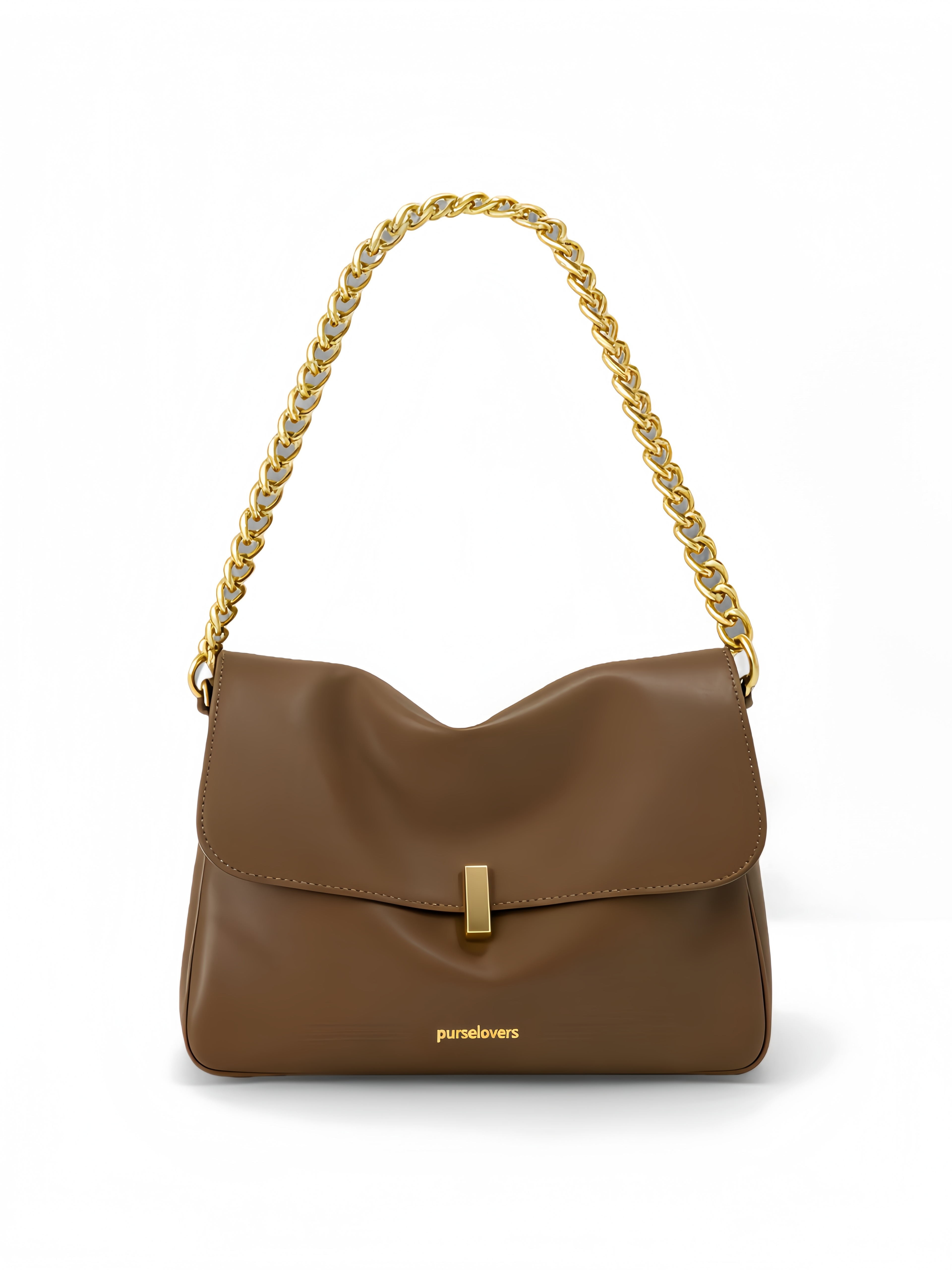 Purselovers Vintage Brown Soft Leather Shoulder Bag with Gold Chain
