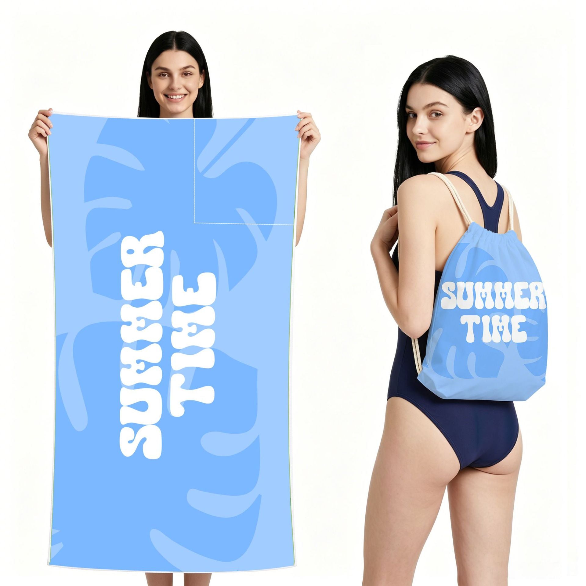 Cross-Border Microfiber Quick-Drying Beach Towel All-In-One Package 2-In-1 Foldable Storage Beach Towel Printed Bath Towel