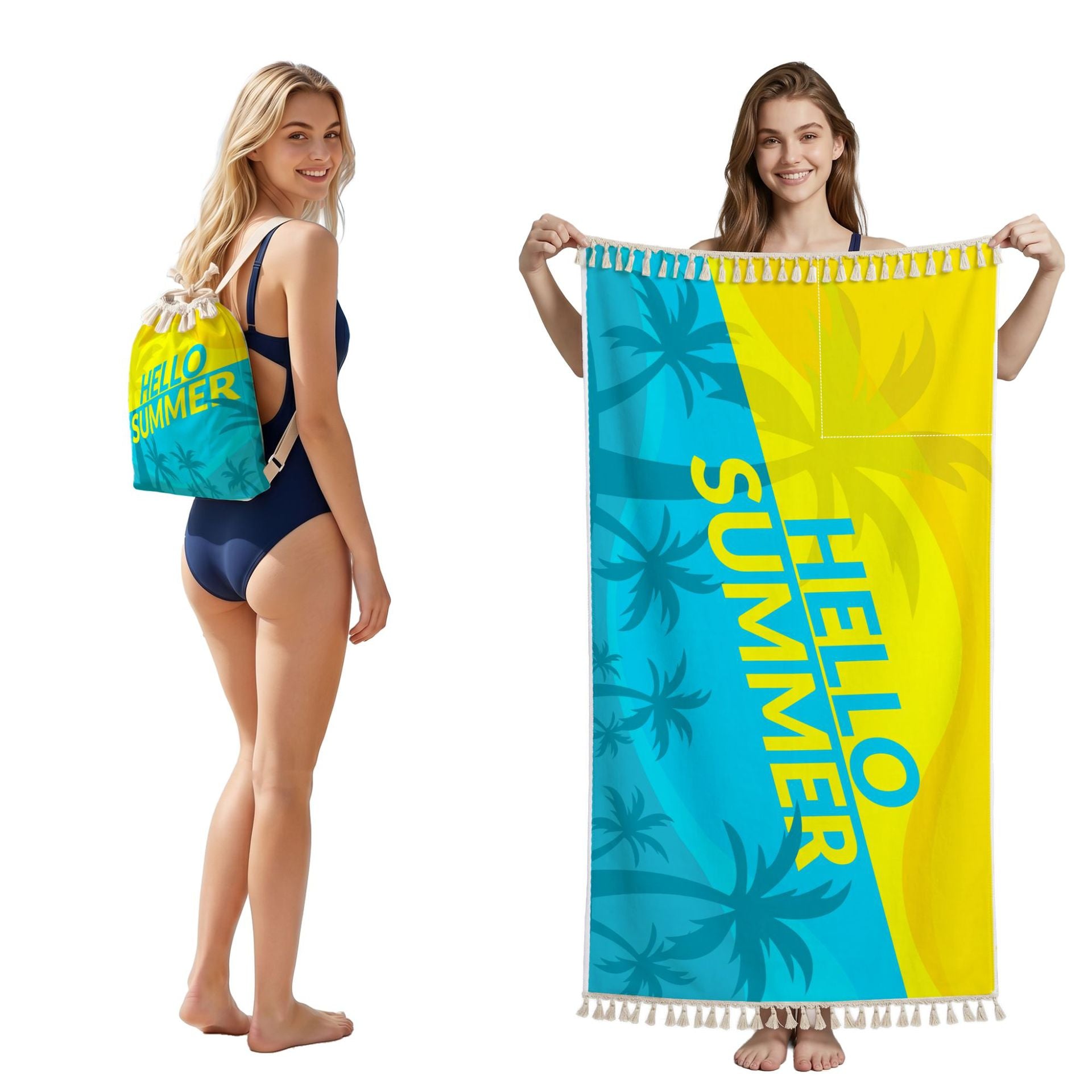 Cross-Border Microfiber Quick-Drying Beach Towel All-In-One Package 2-In-1 Foldable Storage Beach Towel Printed Bath Towel