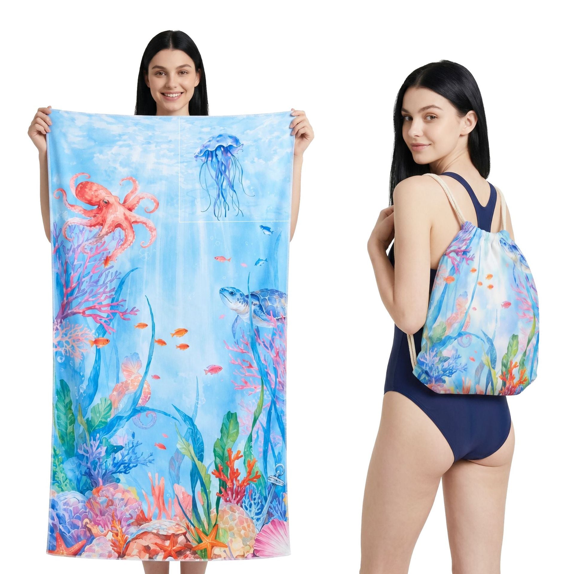 Cross-Border Microfiber Quick-Drying Beach Towel All-In-One Package 2-In-1 Foldable Storage Beach Towel Printed Bath Towel