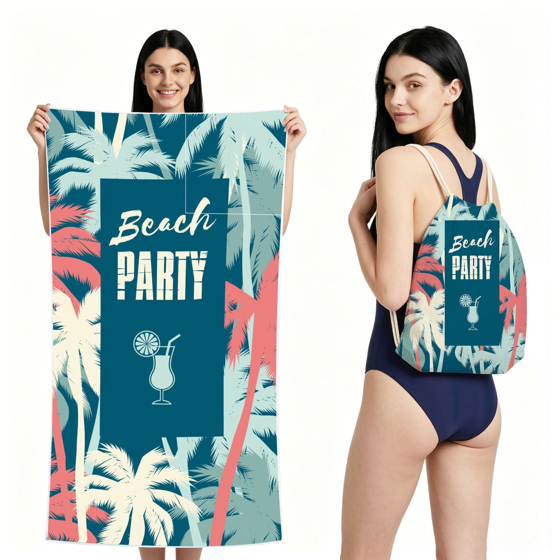 Cross-Border Microfiber Quick-Drying Beach Towel All-In-One Package 2-In-1 Foldable Storage Beach Towel Printed Bath Towel
