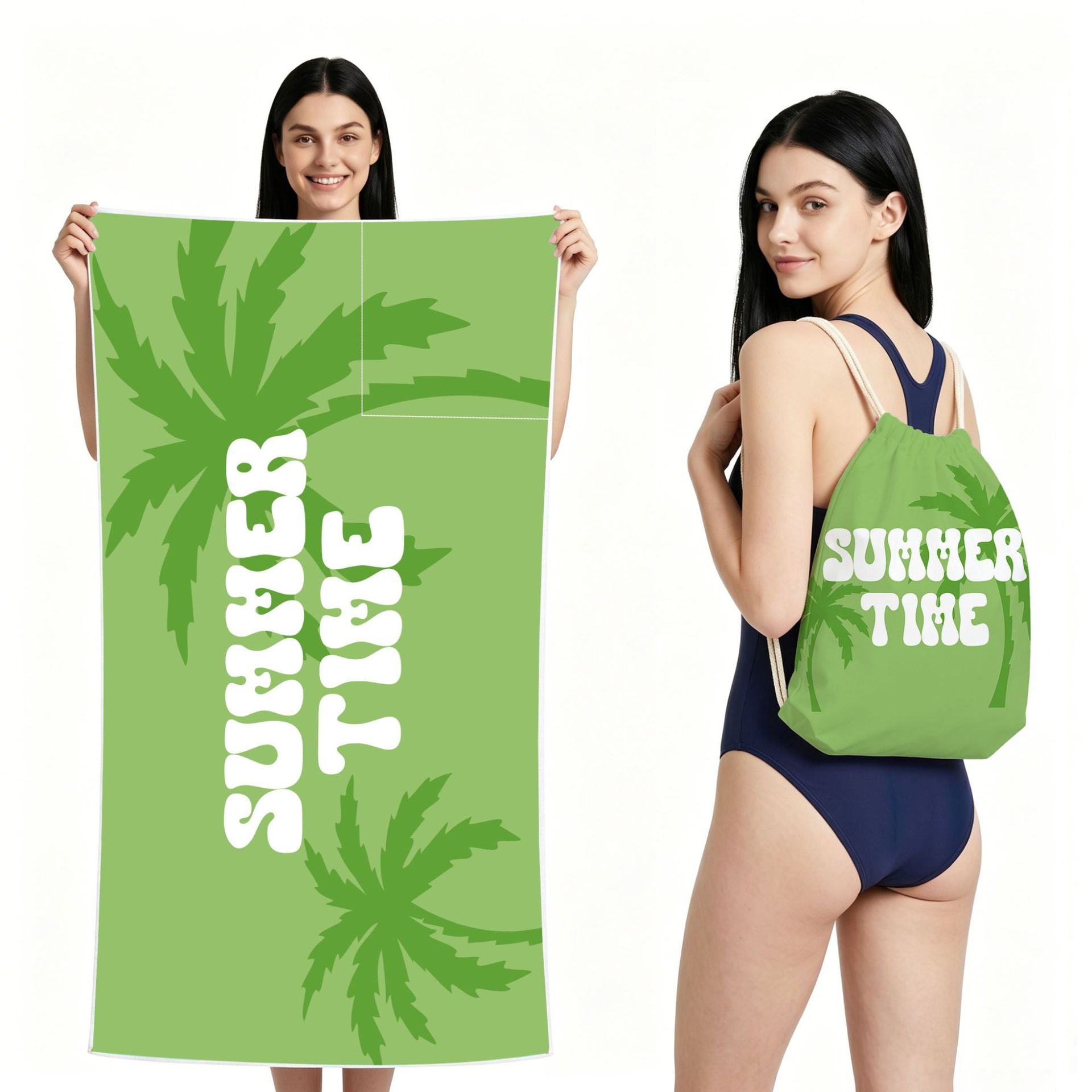 Cross-Border Microfiber Quick-Drying Beach Towel All-In-One Package 2-In-1 Foldable Storage Beach Towel Printed Bath Towel