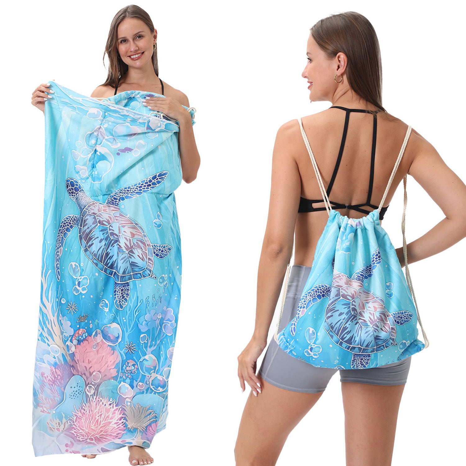 Cross-Border Microfiber Quick-Drying Beach Towel All-In-One Package 2-In-1 Foldable Storage Beach Towel Printed Bath Towel