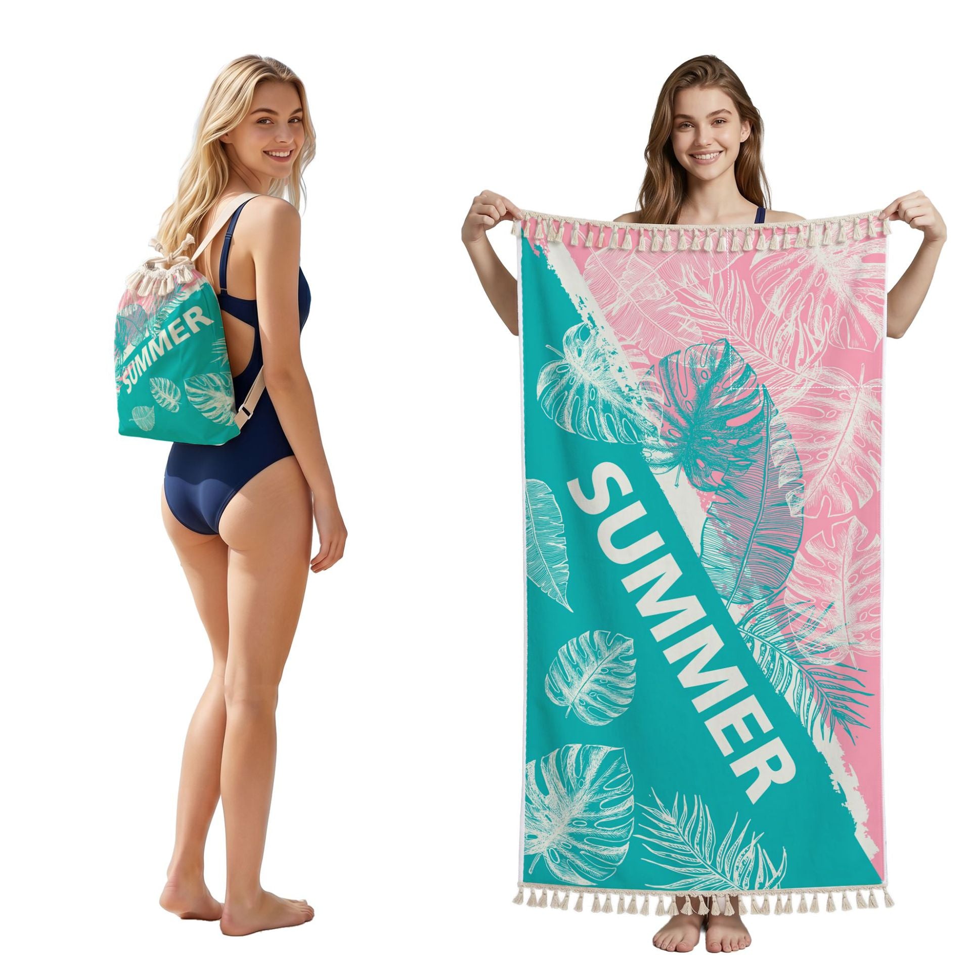 Cross-Border Microfiber Quick-Drying Beach Towel All-In-One Package 2-In-1 Foldable Storage Beach Towel Printed Bath Towel