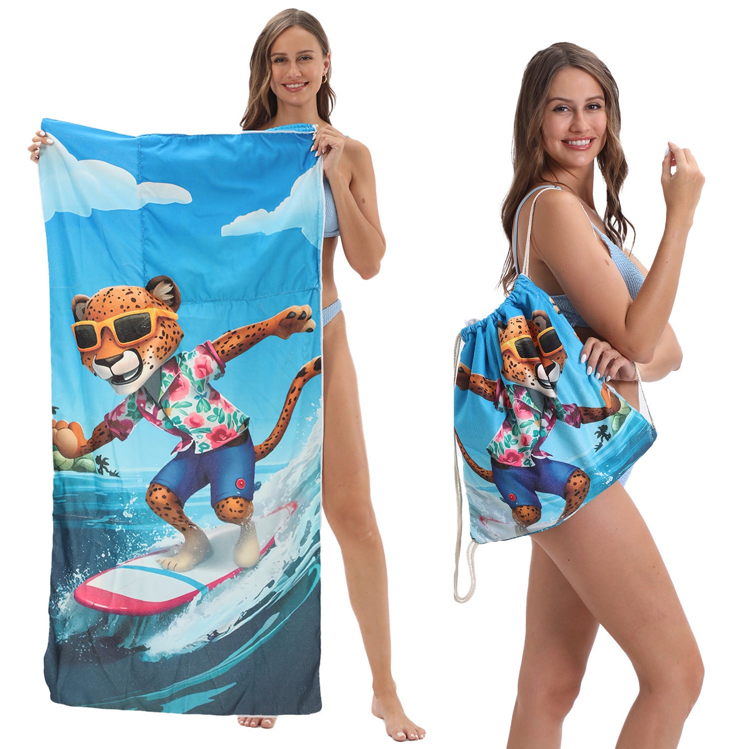 Cross-Border Microfiber Quick-Drying Beach Towel All-In-One Package 2-In-1 Foldable Storage Beach Towel Printed Bath Towel