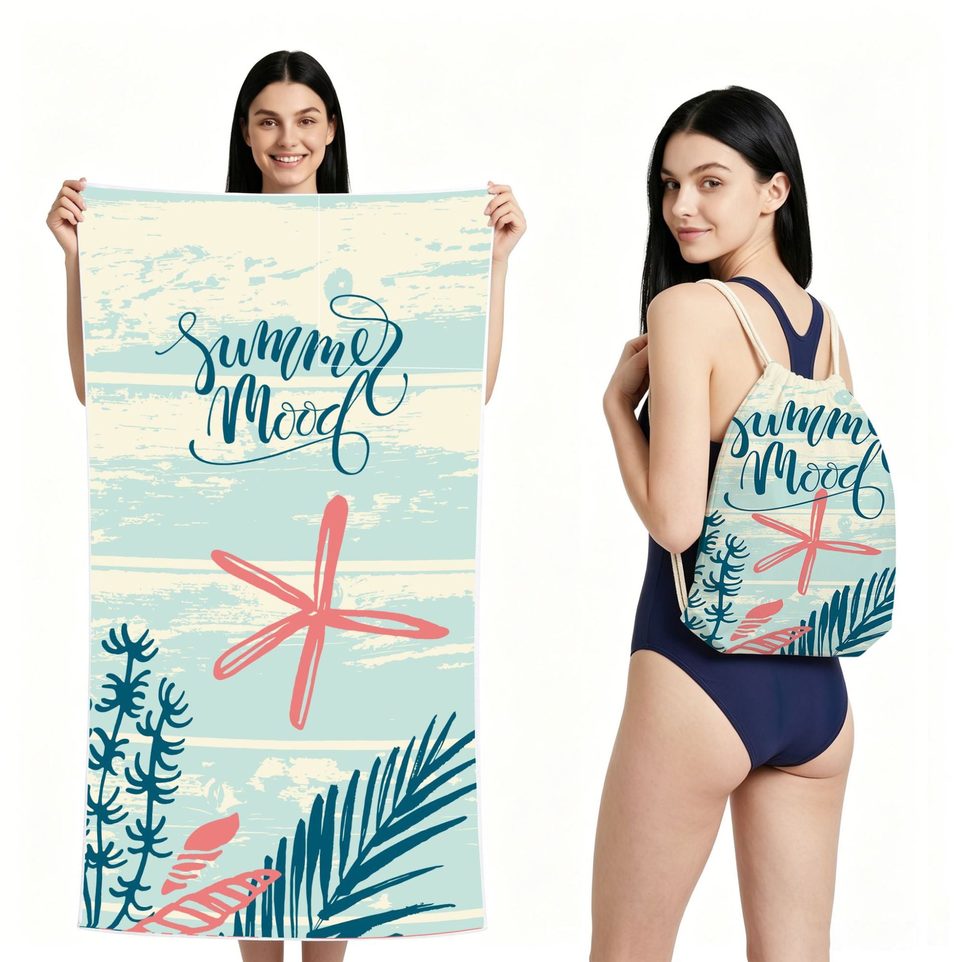 Cross-Border Microfiber Quick-Drying Beach Towel All-In-One Package 2-In-1 Foldable Storage Beach Towel Printed Bath Towel