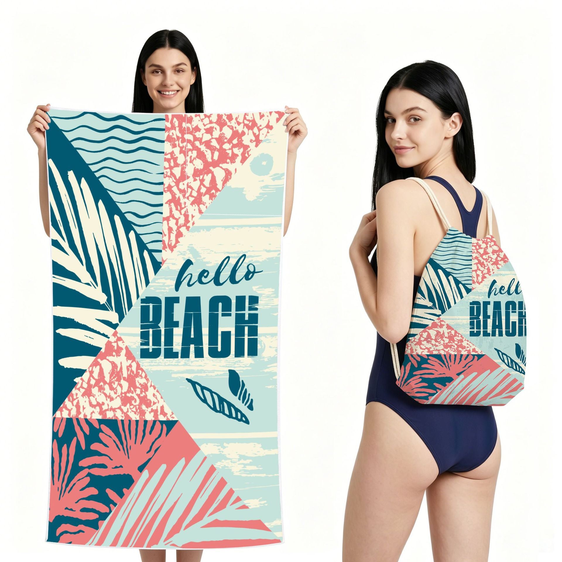 Cross-Border Microfiber Quick-Drying Beach Towel All-In-One Package 2-In-1 Foldable Storage Beach Towel Printed Bath Towel