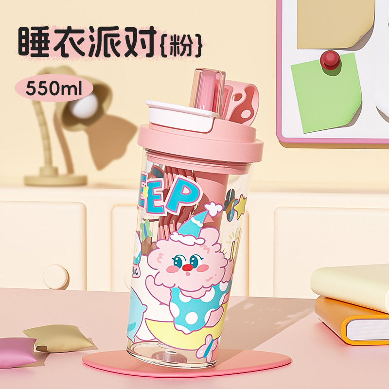 Straw Cup Ice Cup Teapot Summer Large Capacity Water Cup Women'S High Temperature Resistant High-Looking Plastic Cup Cup With Suction