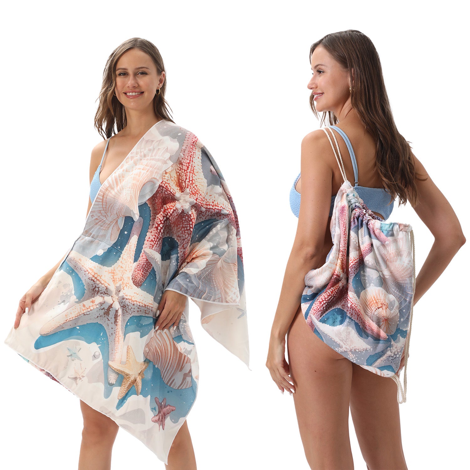 Cross-Border Microfiber Quick-Drying Beach Towel All-In-One Package 2-In-1 Foldable Storage Beach Towel Printed Bath Towel