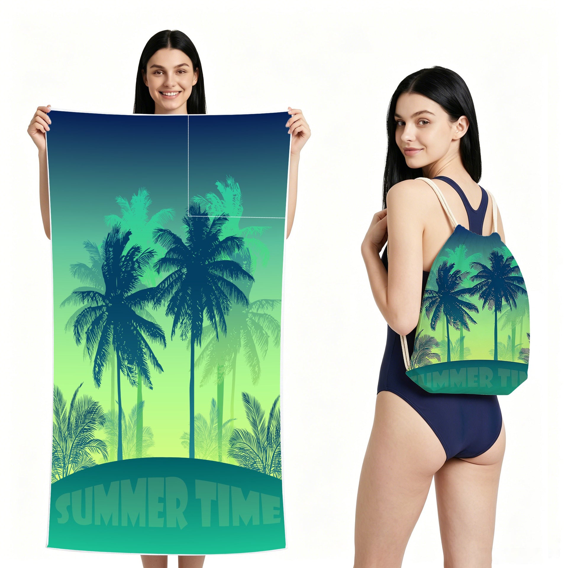 Cross-Border Microfiber Quick-Drying Beach Towel All-In-One Package 2-In-1 Foldable Storage Beach Towel Printed Bath Towel