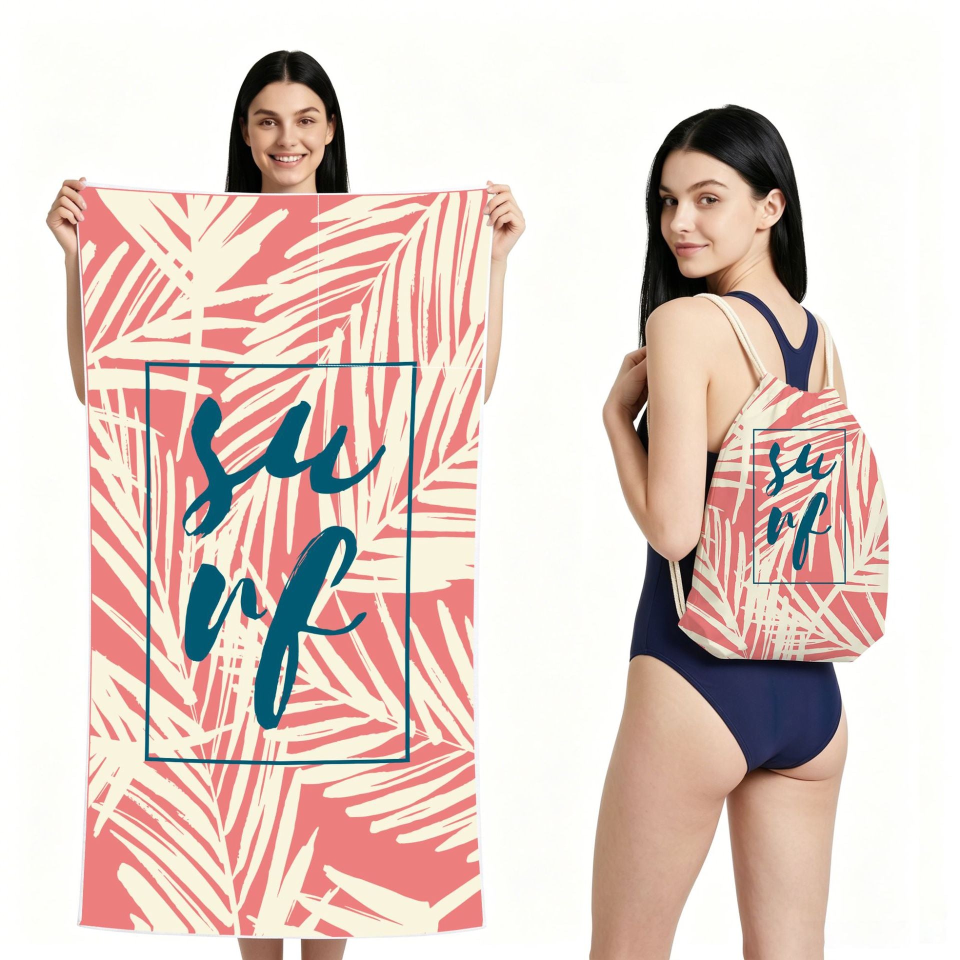 Cross-Border Microfiber Quick-Drying Beach Towel All-In-One Package 2-In-1 Foldable Storage Beach Towel Printed Bath Towel