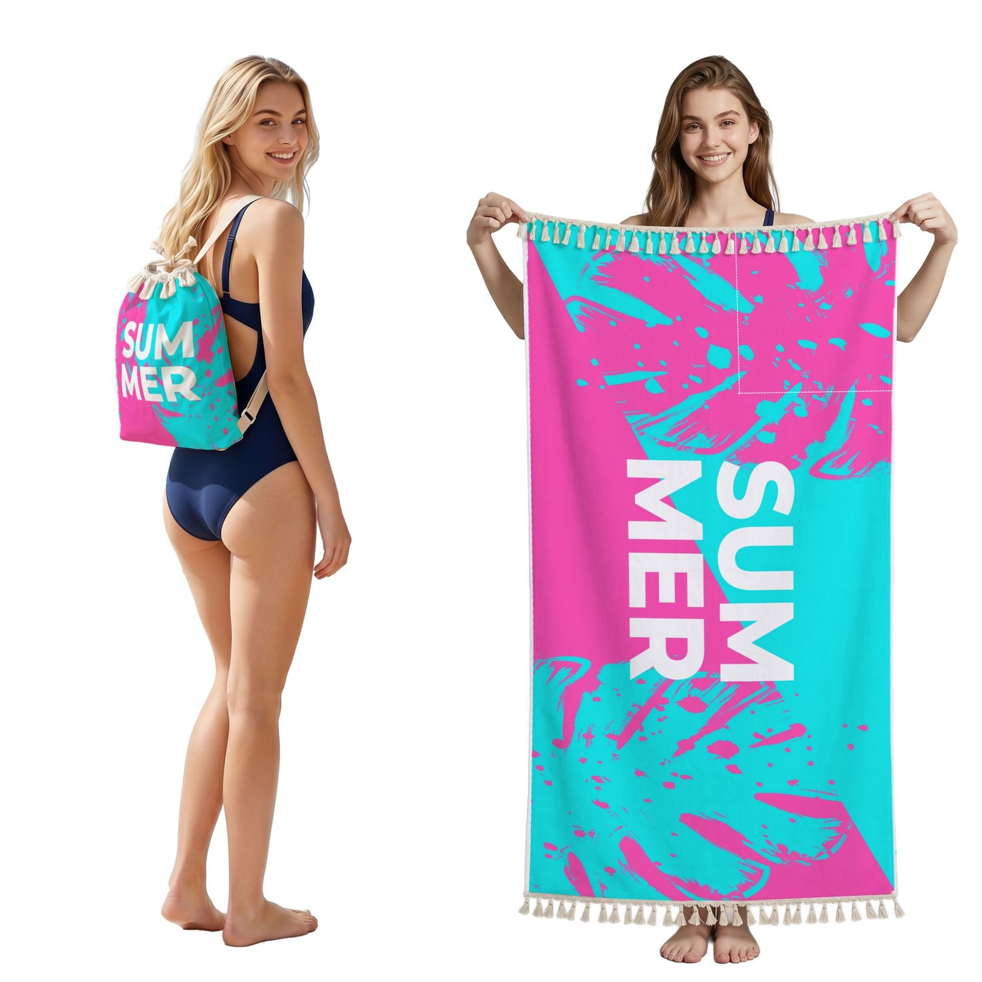 Cross-Border Microfiber Quick-Drying Beach Towel All-In-One Package 2-In-1 Foldable Storage Beach Towel Printed Bath Towel
