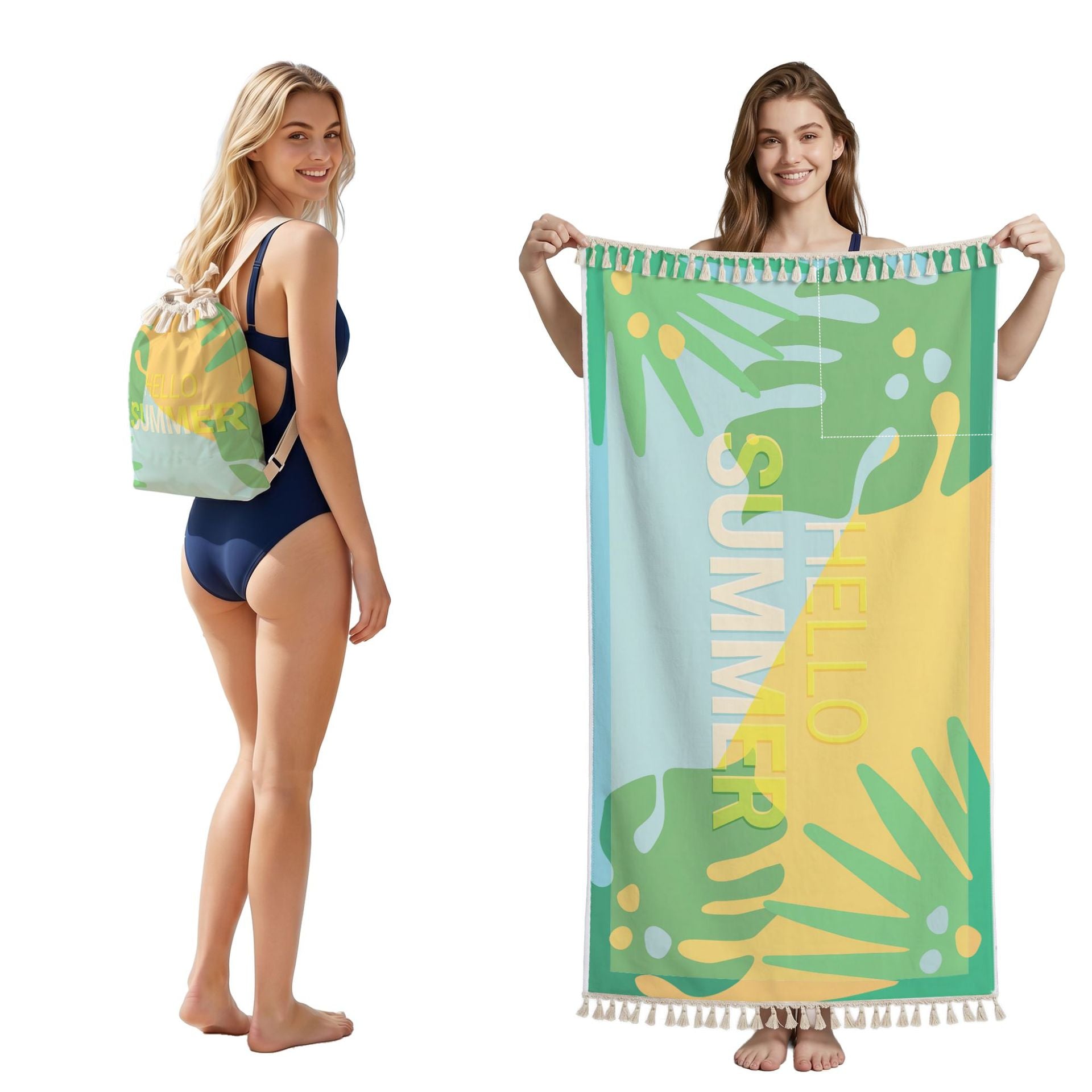 Cross-Border Microfiber Quick-Drying Beach Towel All-In-One Package 2-In-1 Foldable Storage Beach Towel Printed Bath Towel