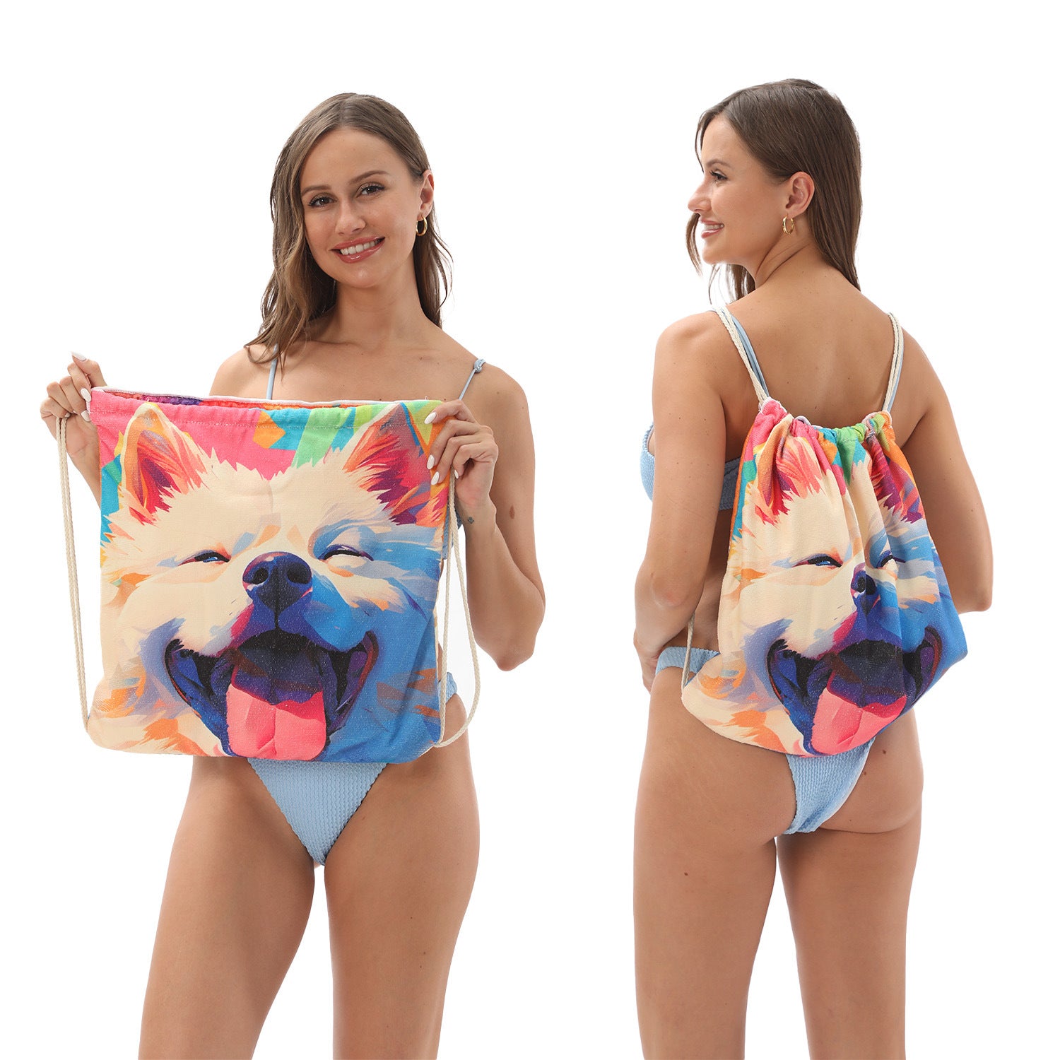 Cross-Border Microfiber Quick-Drying Beach Towel All-In-One Package 2-In-1 Foldable Storage Beach Towel Printed Bath Towel