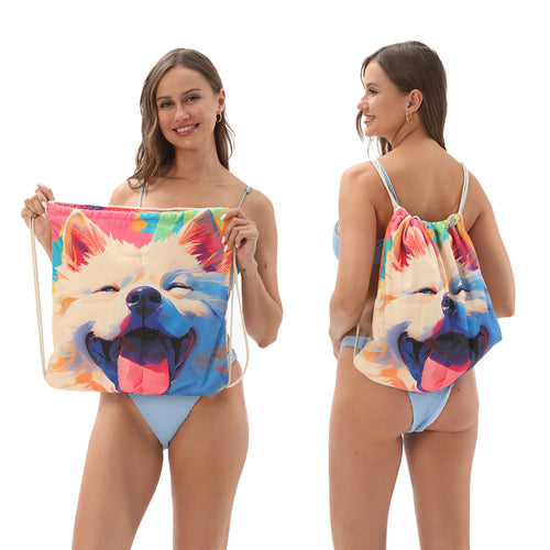 Cross-Border Microfiber Quick-Drying Beach Towel All-In-One Package 2-In-1 Foldable Storage Beach Towel Printed Bath Towel