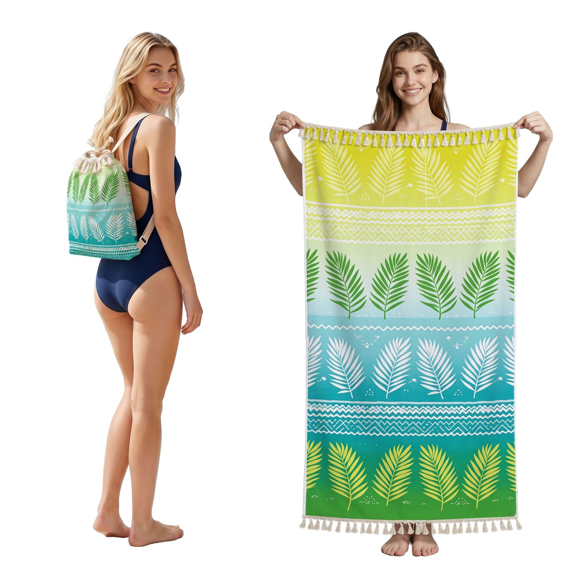 Cross-Border Microfiber Quick-Drying Beach Towel All-In-One Package 2-In-1 Foldable Storage Beach Towel Printed Bath Towel