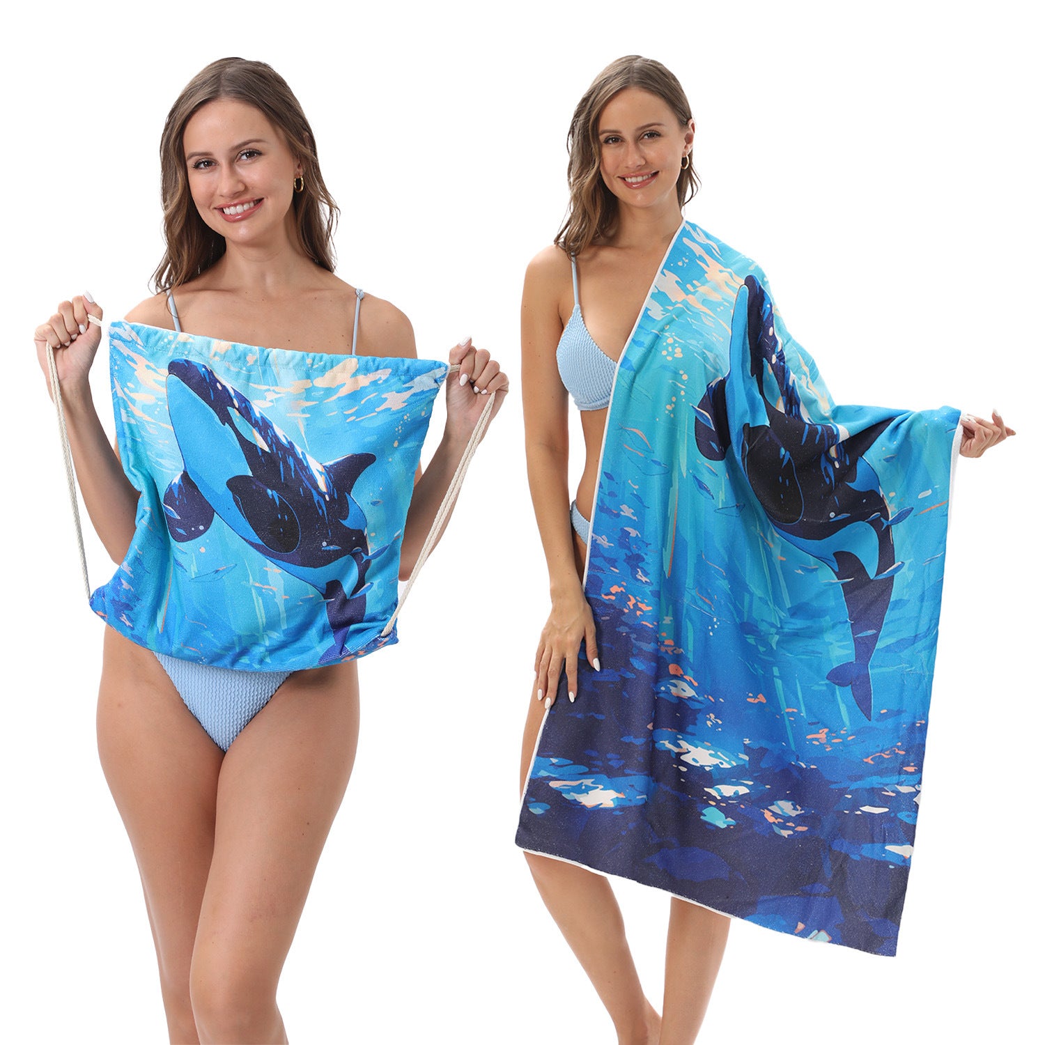 Cross-Border Microfiber Quick-Drying Beach Towel All-In-One Package 2-In-1 Foldable Storage Beach Towel Printed Bath Towel