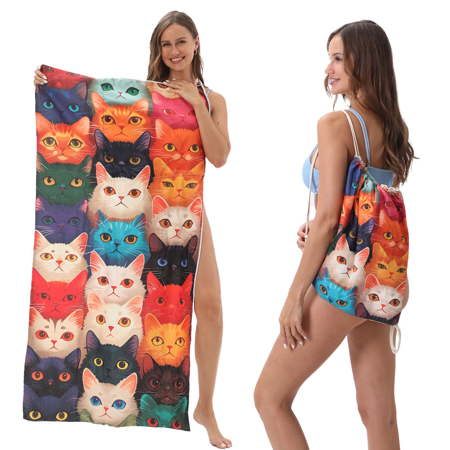 Cross-Border Microfiber Quick-Drying Beach Towel All-In-One Package 2-In-1 Foldable Storage Beach Towel Printed Bath Towel
