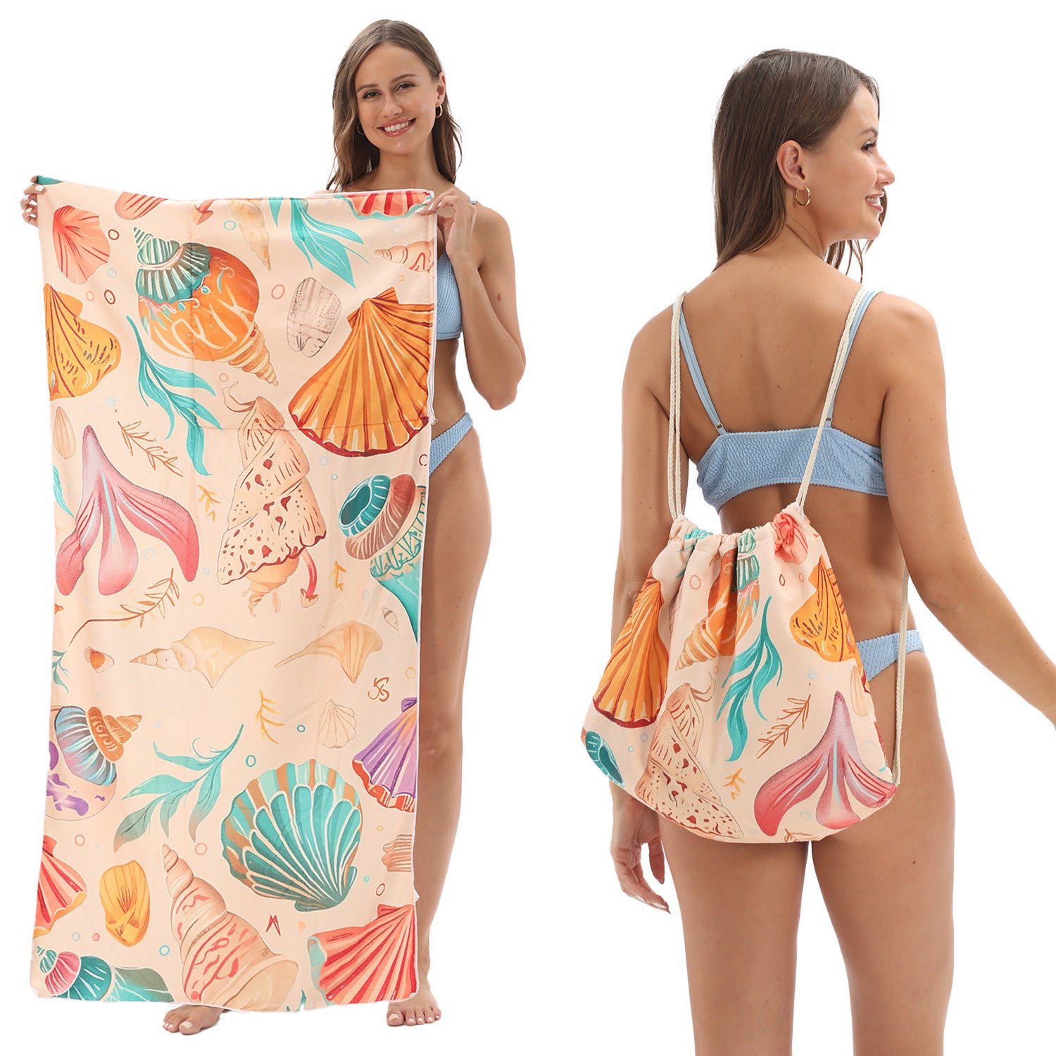 Cross-Border Microfiber Quick-Drying Beach Towel All-In-One Package 2-In-1 Foldable Storage Beach Towel Printed Bath Towel