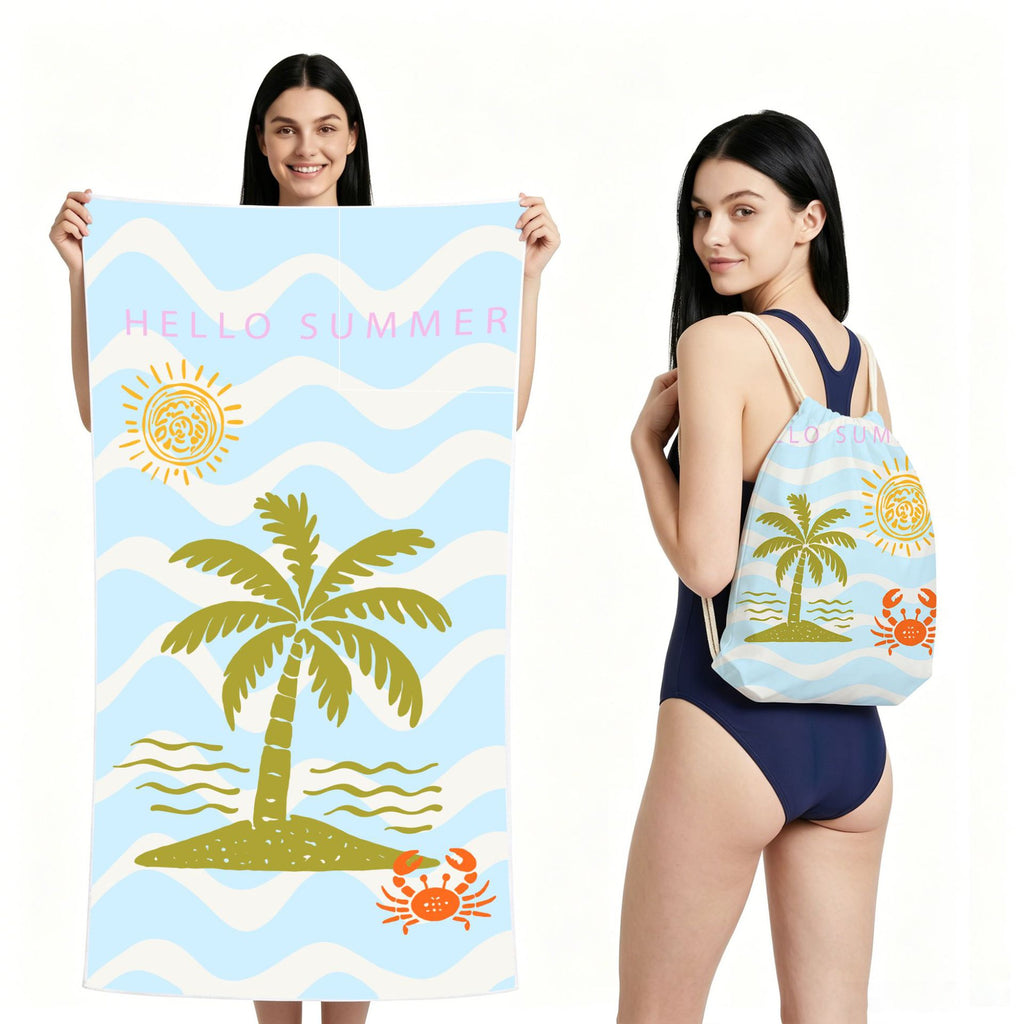 Cross-Border Microfiber Quick-Drying Beach Towel All-In-One Package 2-In-1 Foldable Storage Beach Towel Printed Bath Towel