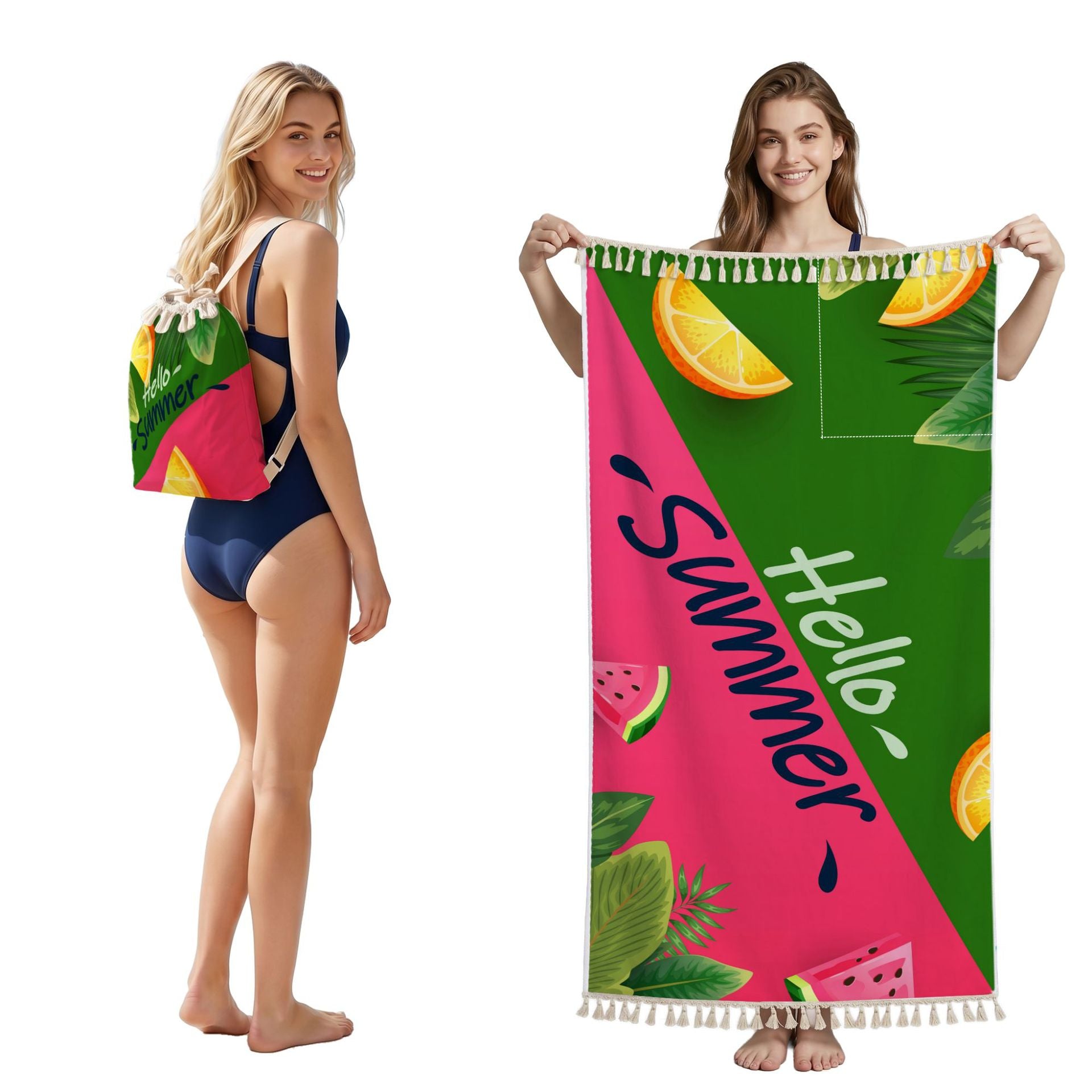 Cross-Border Microfiber Quick-Drying Beach Towel All-In-One Package 2-In-1 Foldable Storage Beach Towel Printed Bath Towel