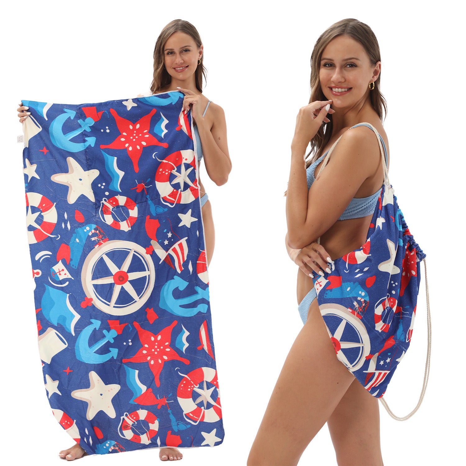 Cross-Border Microfiber Quick-Drying Beach Towel All-In-One Package 2-In-1 Foldable Storage Beach Towel Printed Bath Towel