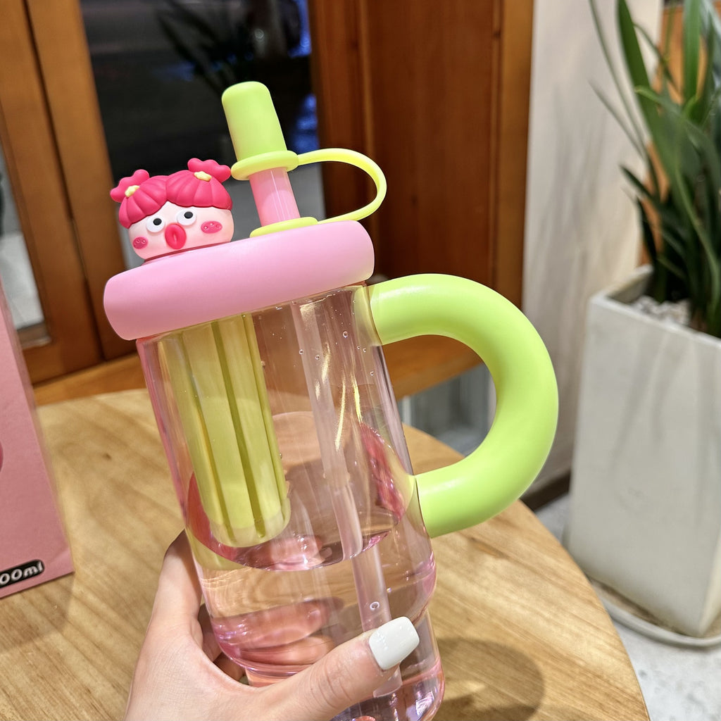 Straw Cup Ice Cup Teapot Summer Large Capacity Water Cup Women'S High Temperature Resistant High-Looking Plastic Cup Cup With Suction
