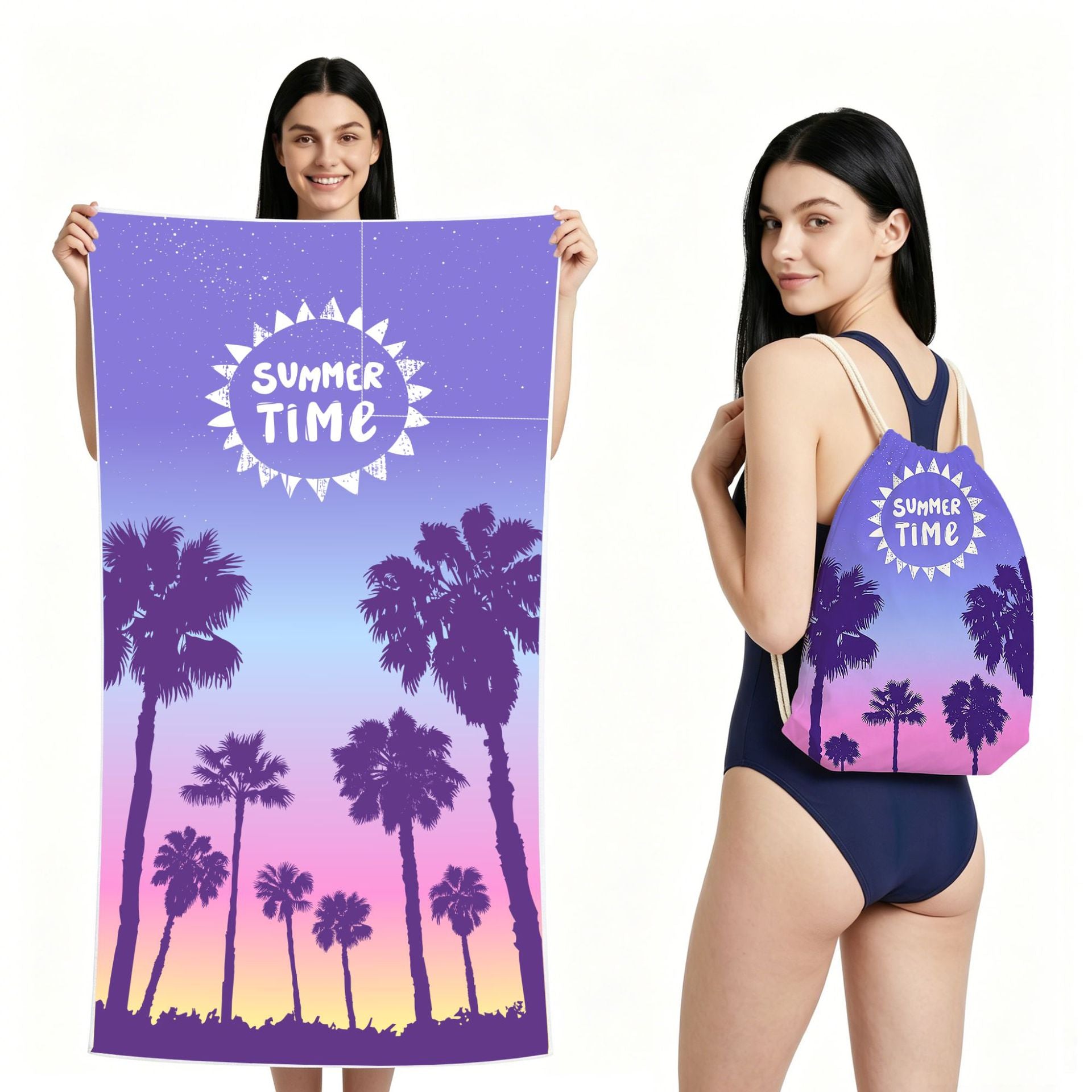 Cross-Border Microfiber Quick-Drying Beach Towel All-In-One Package 2-In-1 Foldable Storage Beach Towel Printed Bath Towel