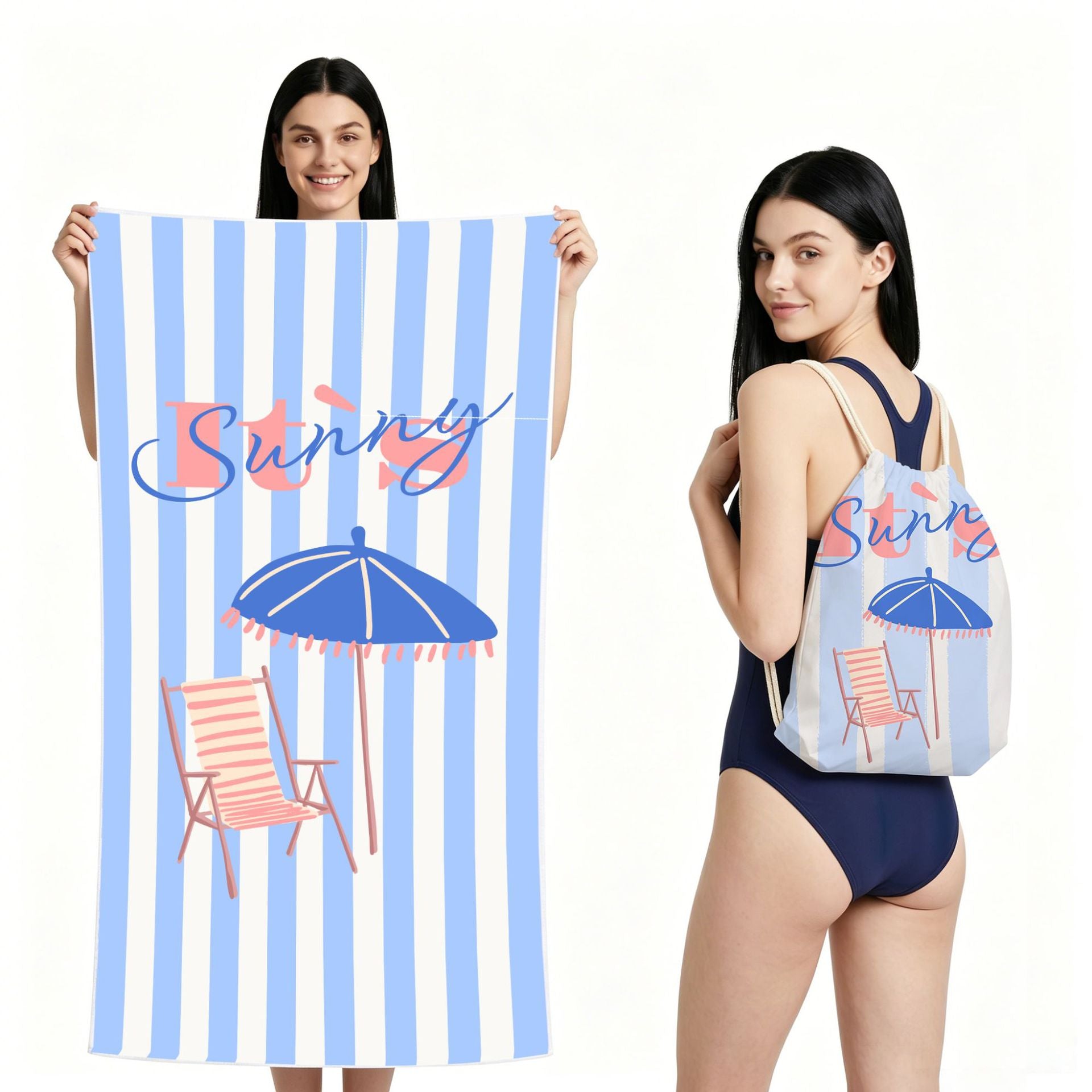 Cross-Border Microfiber Quick-Drying Beach Towel All-In-One Package 2-In-1 Foldable Storage Beach Towel Printed Bath Towel
