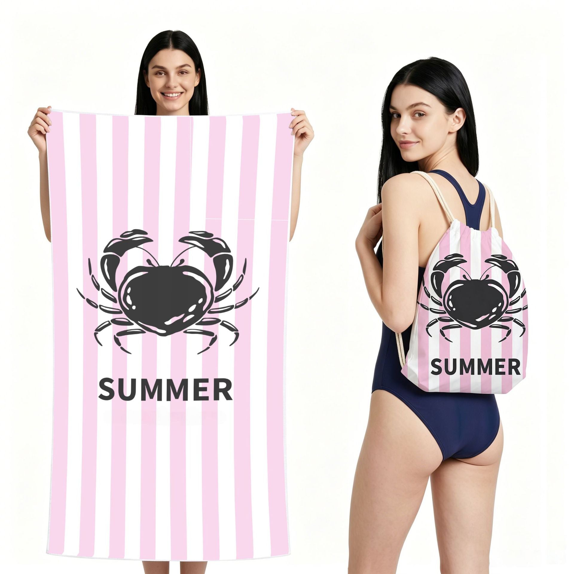 Cross-Border Microfiber Quick-Drying Beach Towel All-In-One Package 2-In-1 Foldable Storage Beach Towel Printed Bath Towel