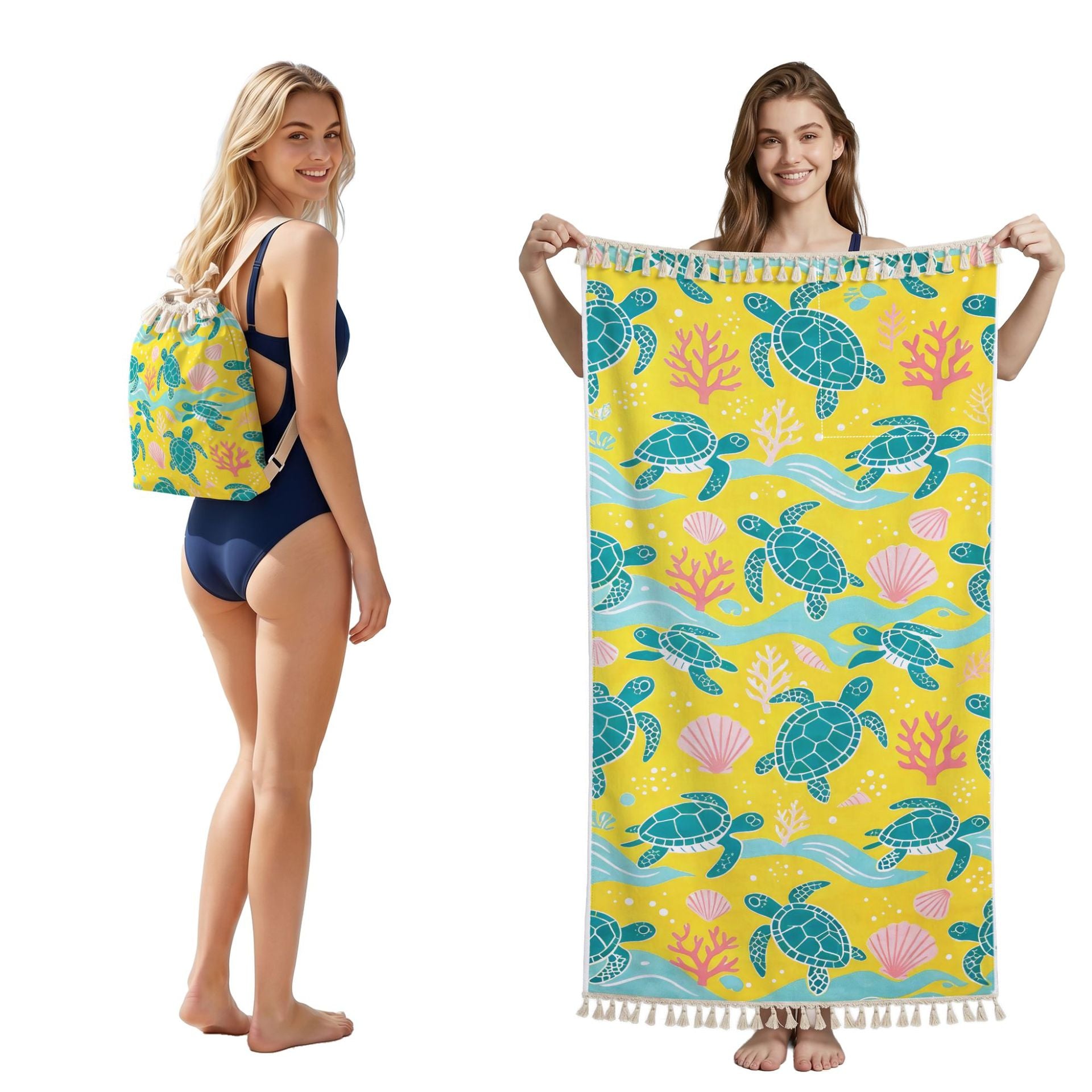 Cross-Border Microfiber Quick-Drying Beach Towel All-In-One Package 2-In-1 Foldable Storage Beach Towel Printed Bath Towel