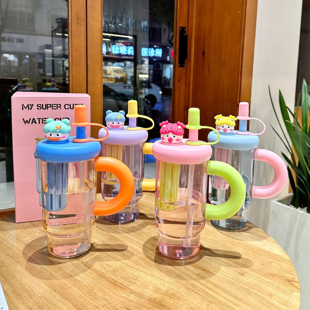 Straw Cup Ice Cup Teapot Summer Large Capacity Water Cup Women'S High Temperature Resistant High-Looking Plastic Cup Cup With Suction