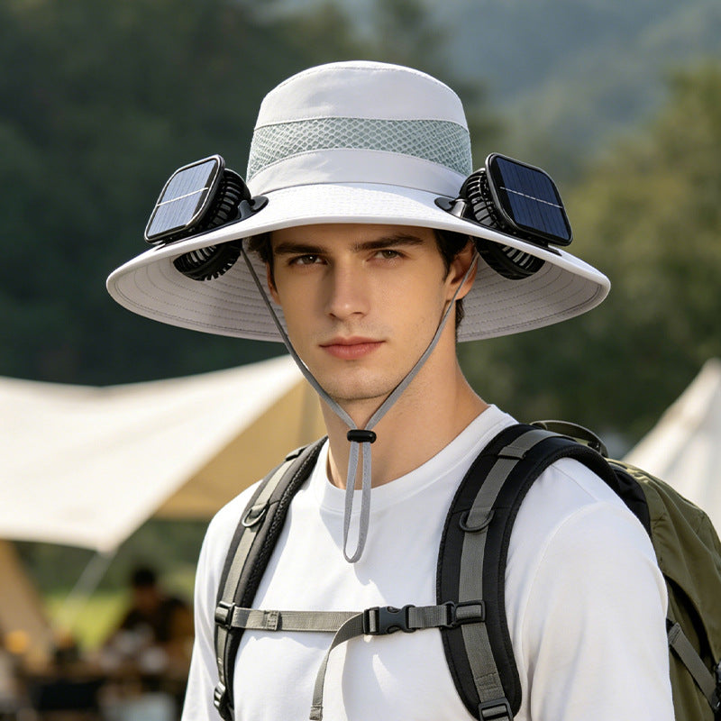 Cross-Border Solar Fan Hat With Long Battery Life Lithium Battery Men'S Outdoor Fishing Hat With Fan Sun Protection Fisherman Hat