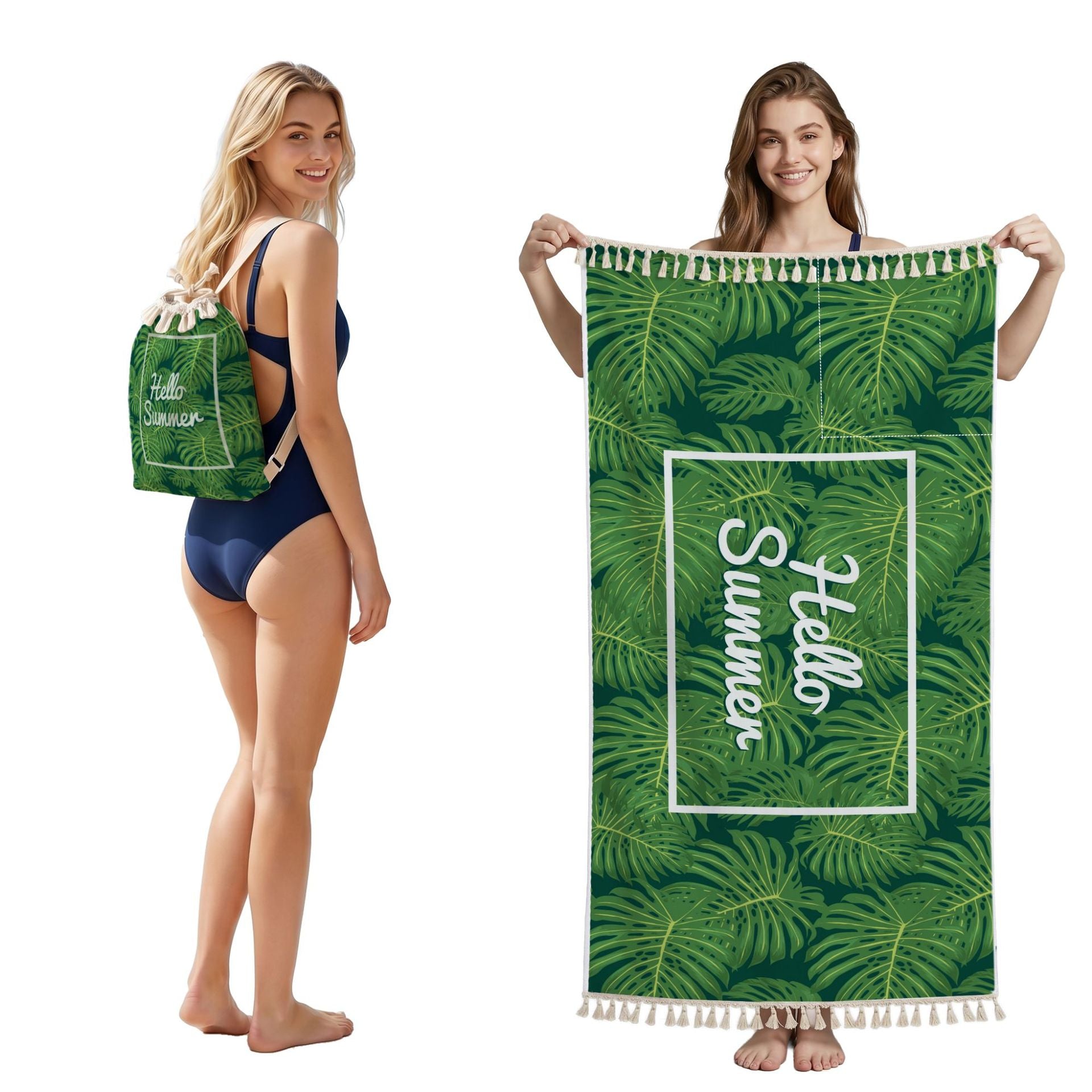 Cross-Border Microfiber Quick-Drying Beach Towel All-In-One Package 2-In-1 Foldable Storage Beach Towel Printed Bath Towel