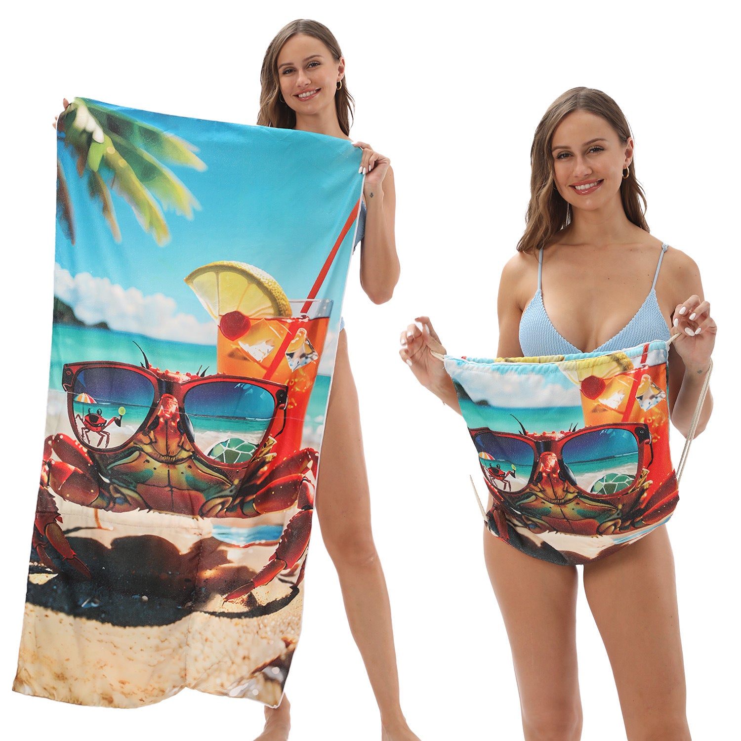 Cross-Border Microfiber Quick-Drying Beach Towel All-In-One Package 2-In-1 Foldable Storage Beach Towel Printed Bath Towel
