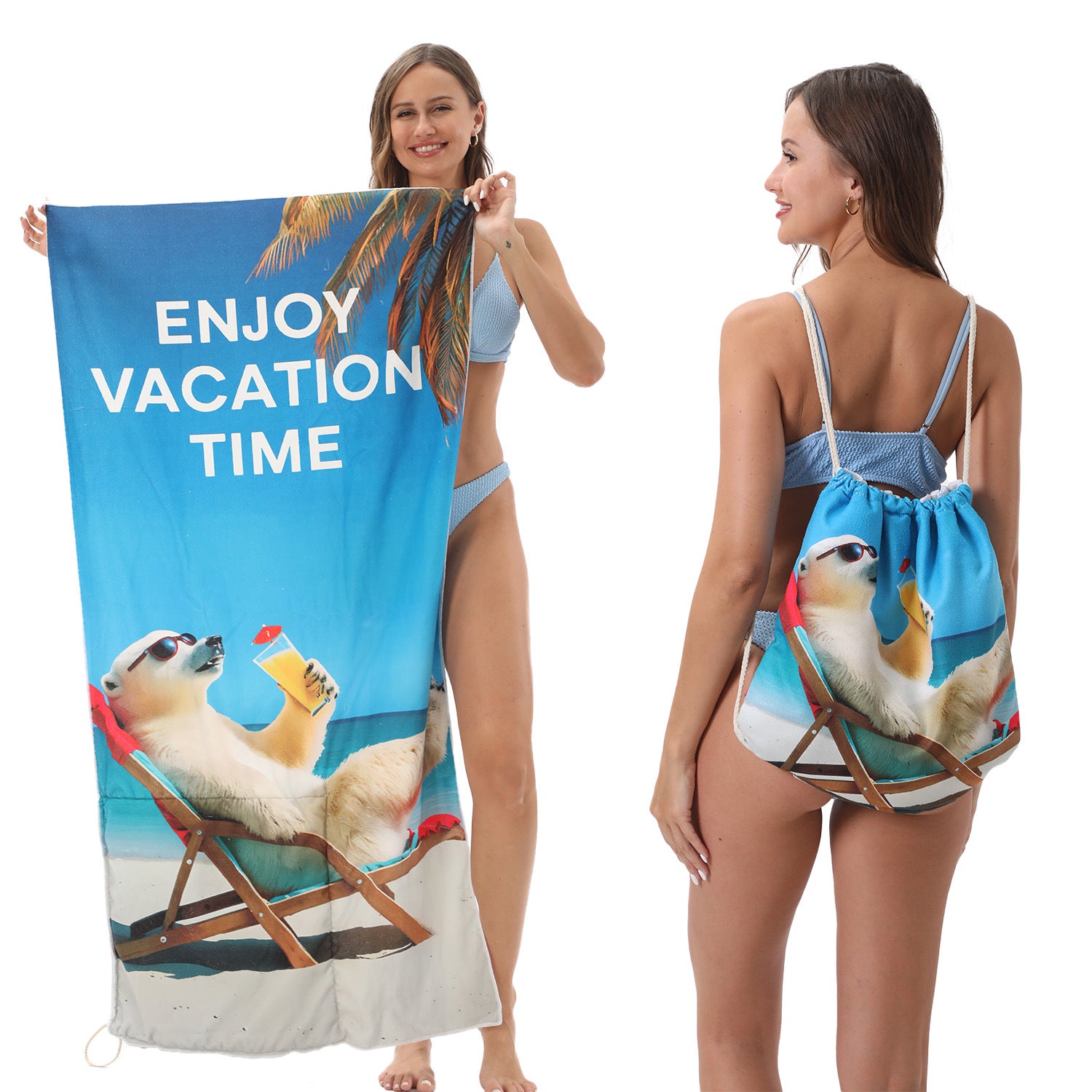 Cross-Border Microfiber Quick-Drying Beach Towel All-In-One Package 2-In-1 Foldable Storage Beach Towel Printed Bath Towel
