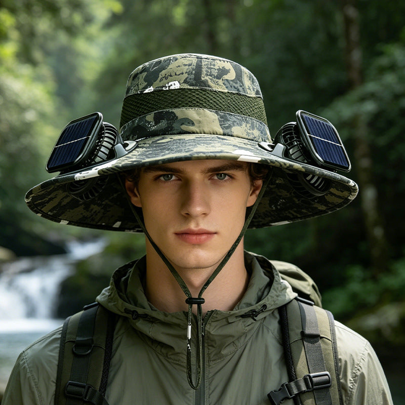 Cross-Border Solar Fan Hat With Long Battery Life Lithium Battery Men'S Outdoor Fishing Hat With Fan Sun Protection Fisherman Hat