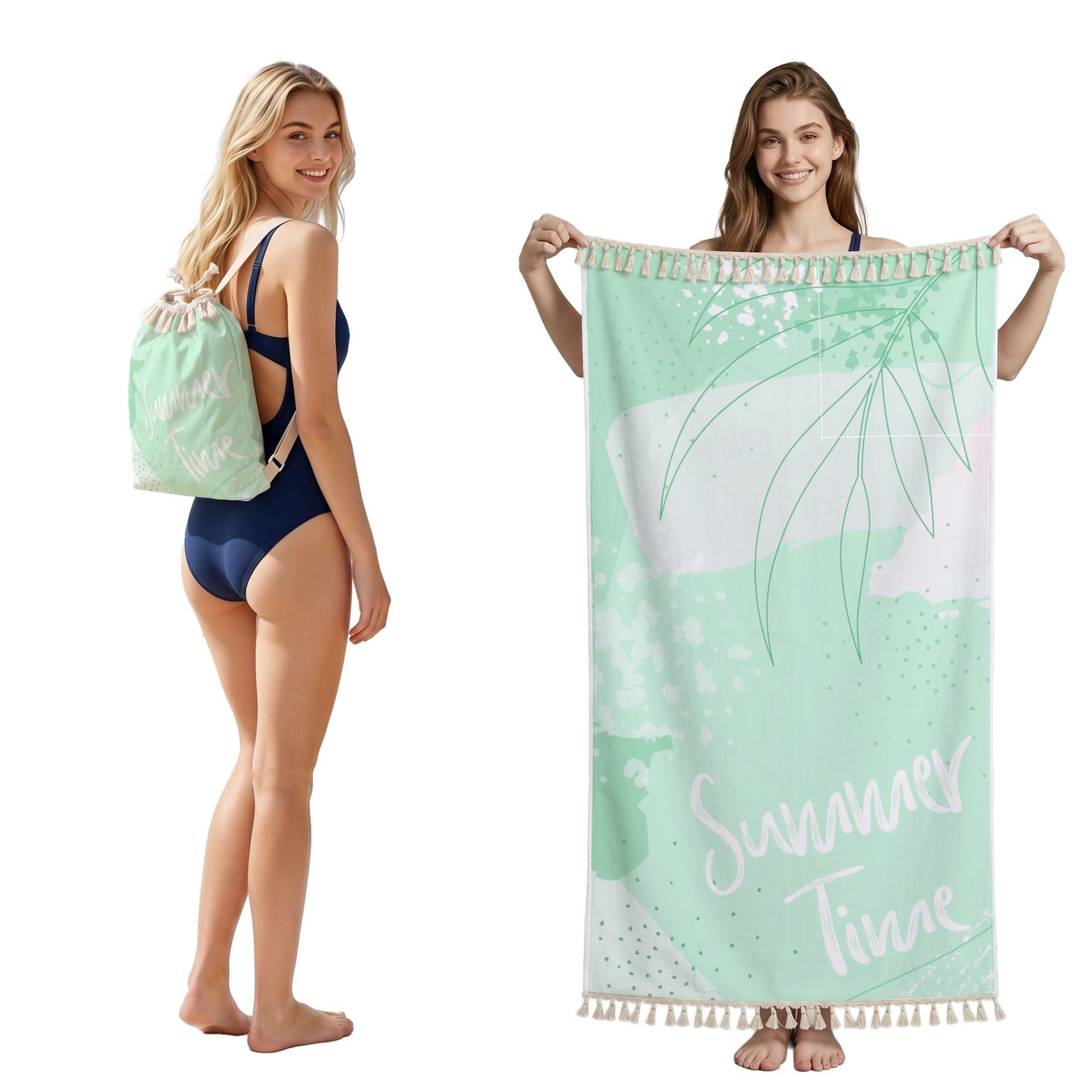 Cross-Border Microfiber Quick-Drying Beach Towel All-In-One Package 2-In-1 Foldable Storage Beach Towel Printed Bath Towel