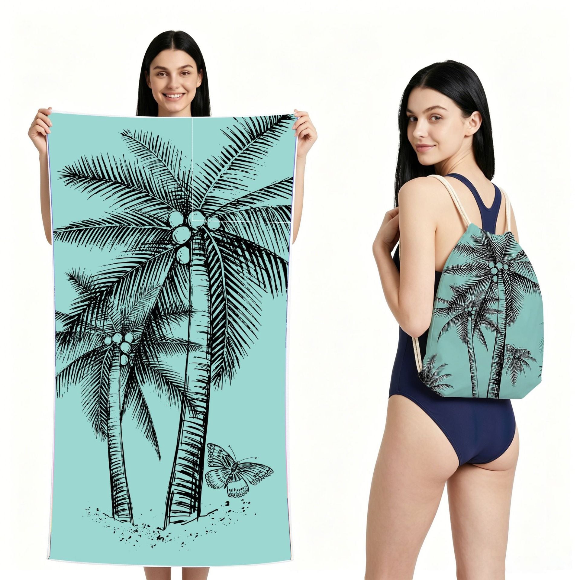 Cross-Border Microfiber Quick-Drying Beach Towel All-In-One Package 2-In-1 Foldable Storage Beach Towel Printed Bath Towel