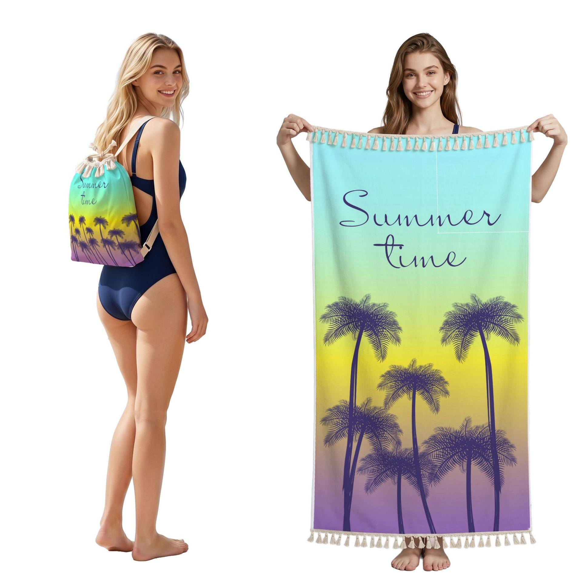 Cross-Border Microfiber Quick-Drying Beach Towel All-In-One Package 2-In-1 Foldable Storage Beach Towel Printed Bath Towel