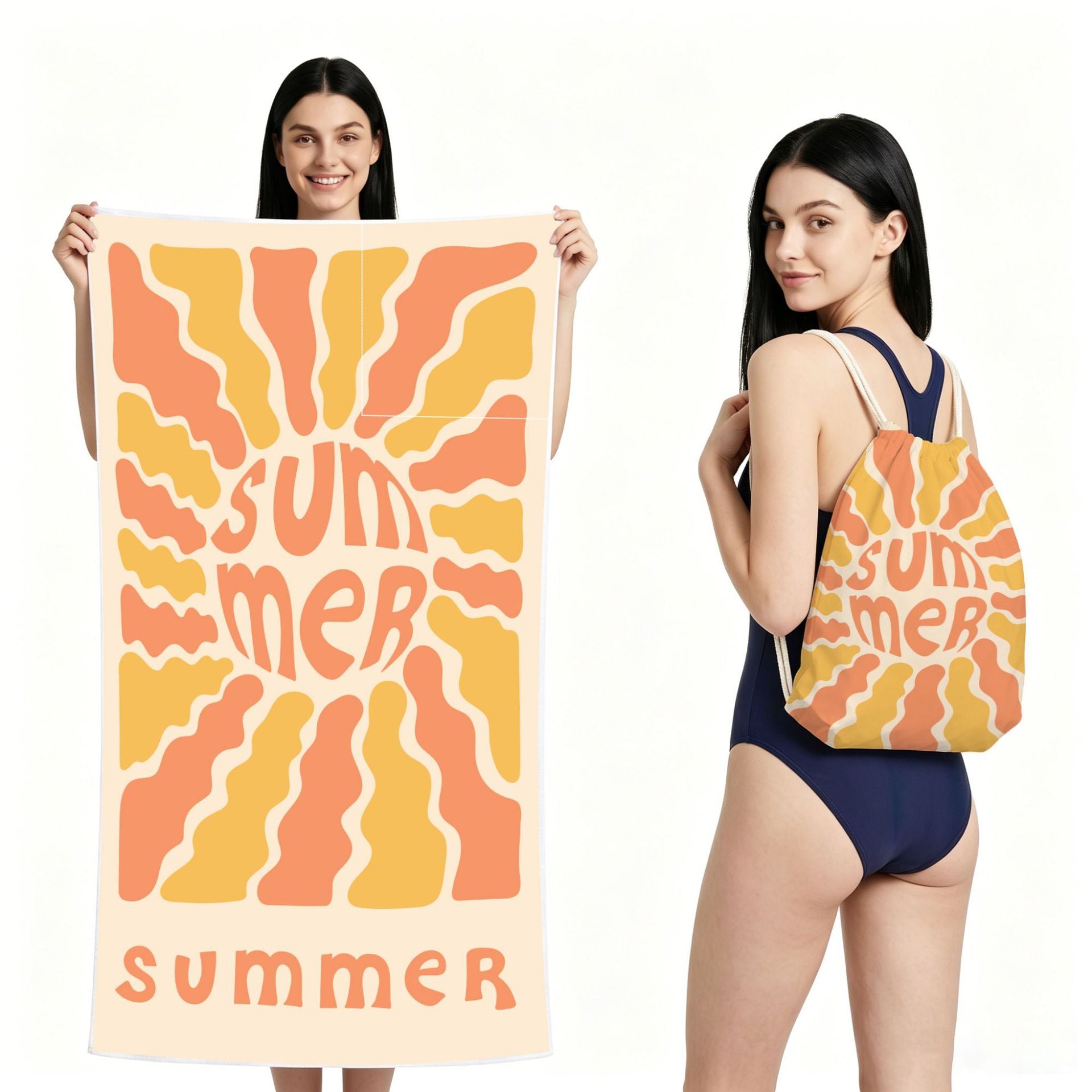 Cross-Border Microfiber Quick-Drying Beach Towel All-In-One Package 2-In-1 Foldable Storage Beach Towel Printed Bath Towel