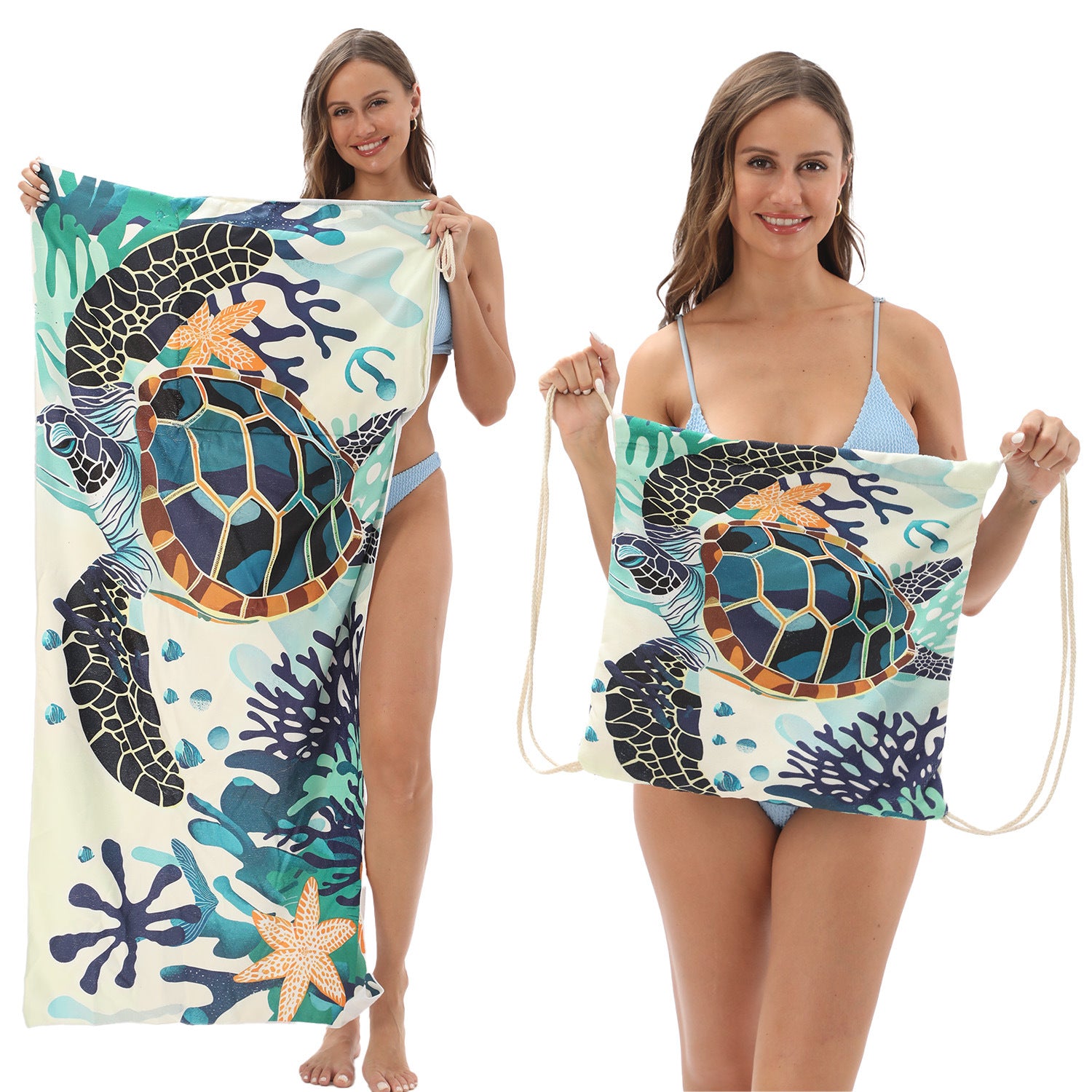 Cross-Border Microfiber Quick-Drying Beach Towel All-In-One Package 2-In-1 Foldable Storage Beach Towel Printed Bath Towel