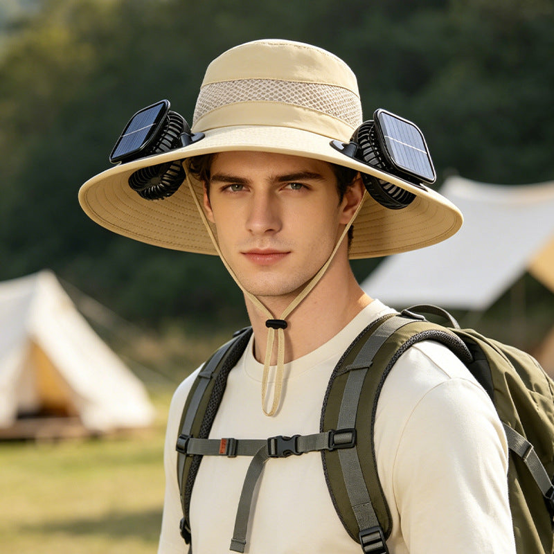 Cross-Border Solar Fan Hat With Long Battery Life Lithium Battery Men'S Outdoor Fishing Hat With Fan Sun Protection Fisherman Hat