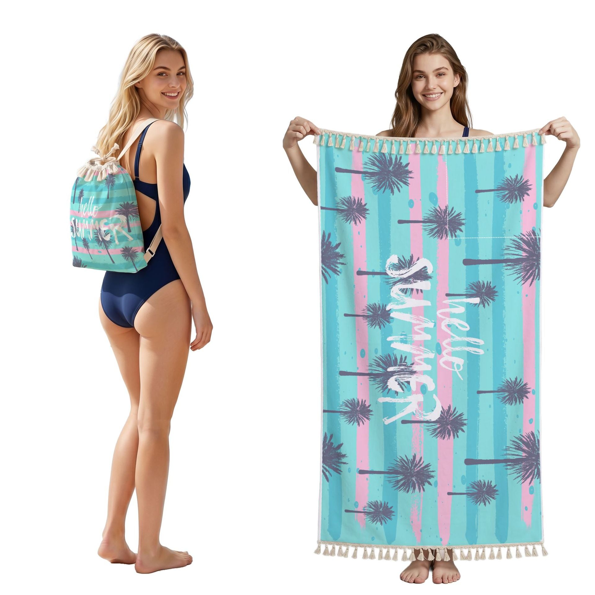 Cross-Border Microfiber Quick-Drying Beach Towel All-In-One Package 2-In-1 Foldable Storage Beach Towel Printed Bath Towel