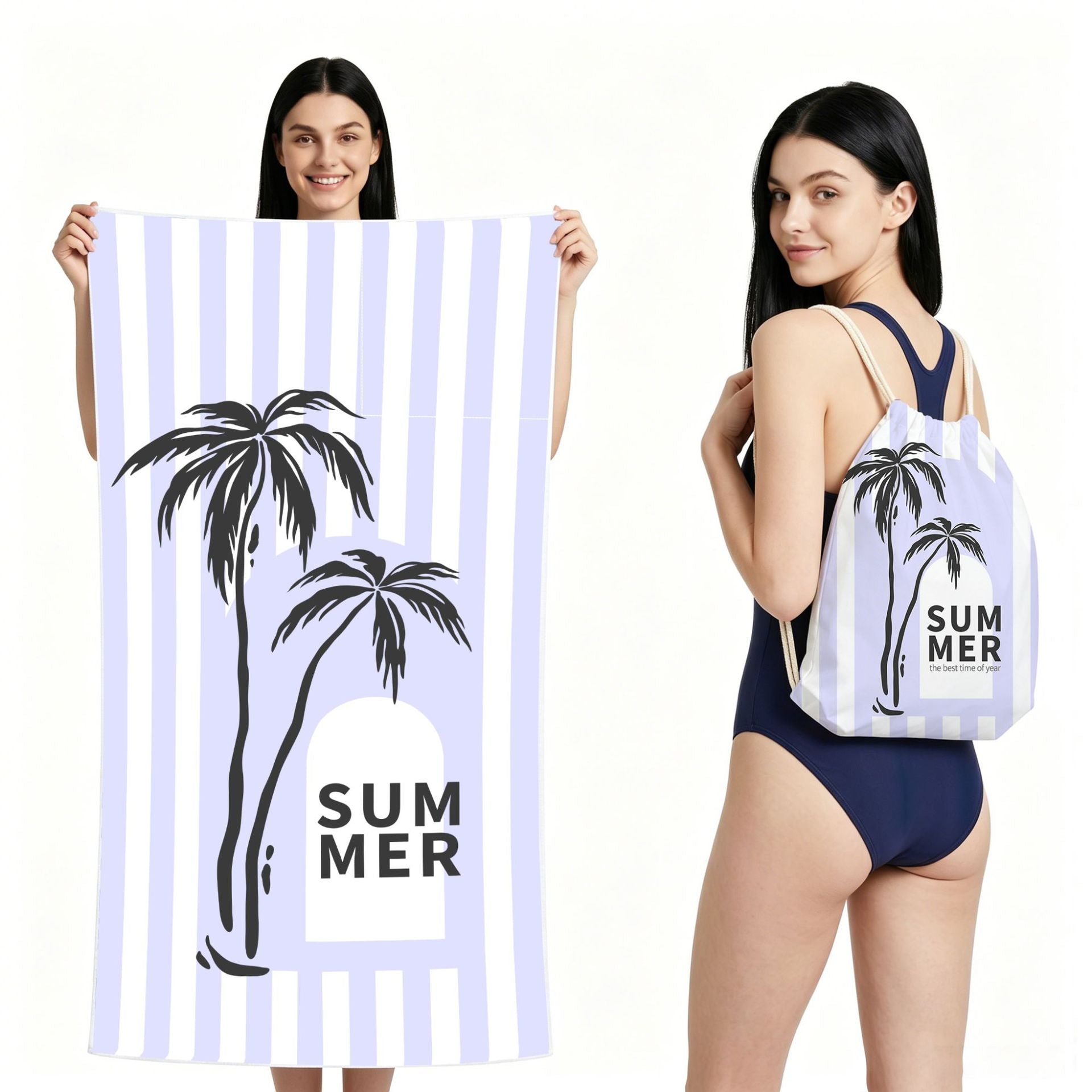 Cross-Border Microfiber Quick-Drying Beach Towel All-In-One Package 2-In-1 Foldable Storage Beach Towel Printed Bath Towel