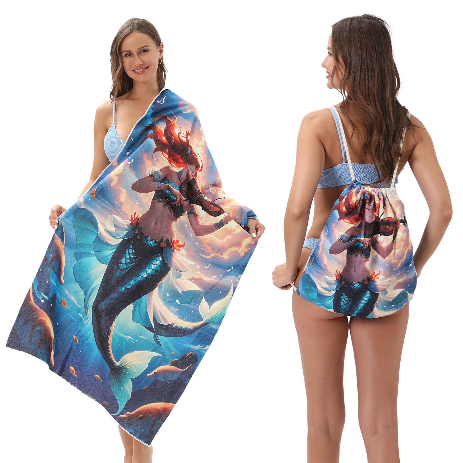 Cross-Border Microfiber Quick-Drying Beach Towel All-In-One Package 2-In-1 Foldable Storage Beach Towel Printed Bath Towel