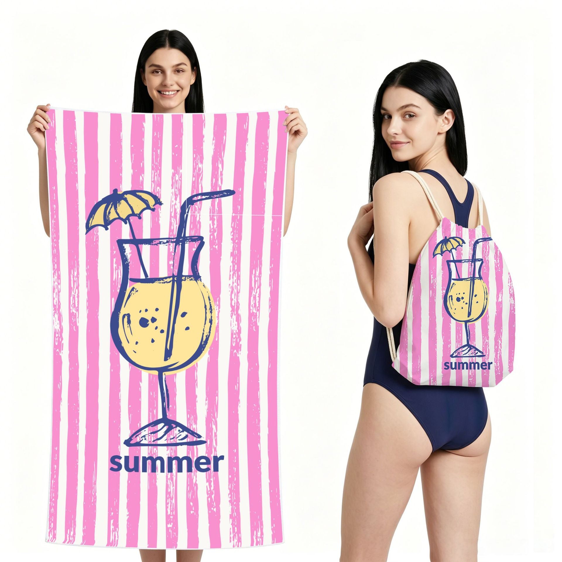 Cross-Border Microfiber Quick-Drying Beach Towel All-In-One Package 2-In-1 Foldable Storage Beach Towel Printed Bath Towel