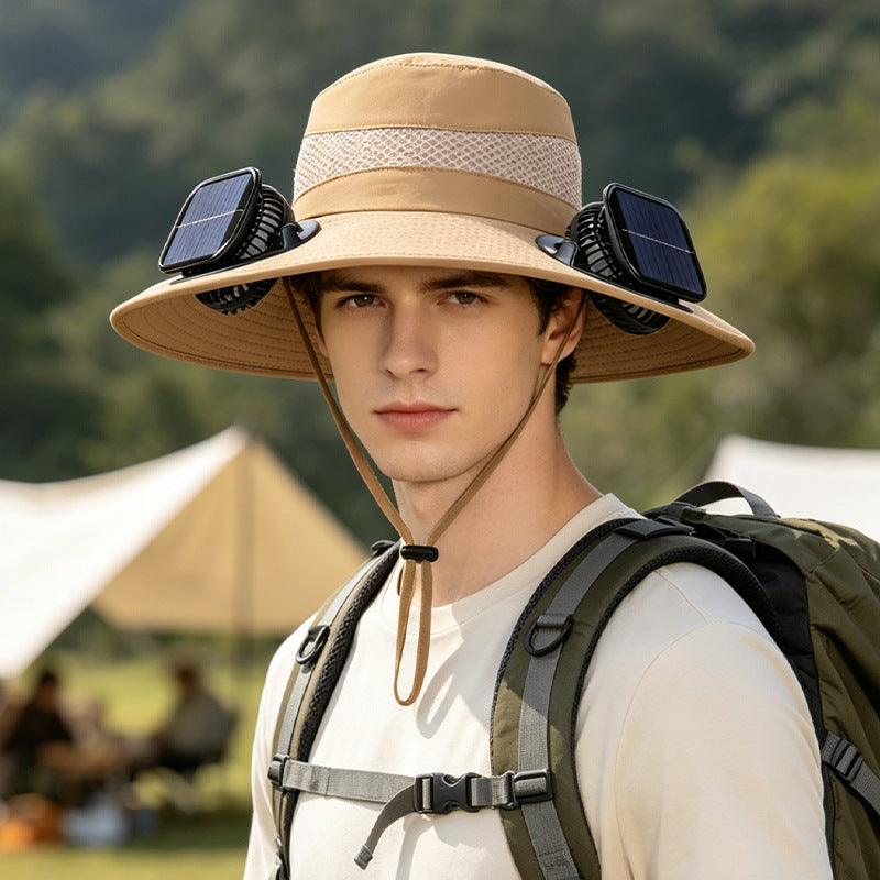 Cross-Border Solar Fan Hat With Long Battery Life Lithium Battery Men'S Outdoor Fishing Hat With Fan Sun Protection Fisherman Hat
