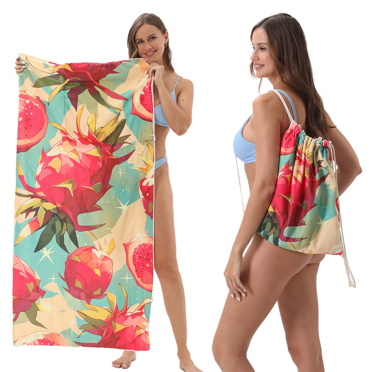Cross-Border Microfiber Quick-Drying Beach Towel All-In-One Package 2-In-1 Foldable Storage Beach Towel Printed Bath Towel